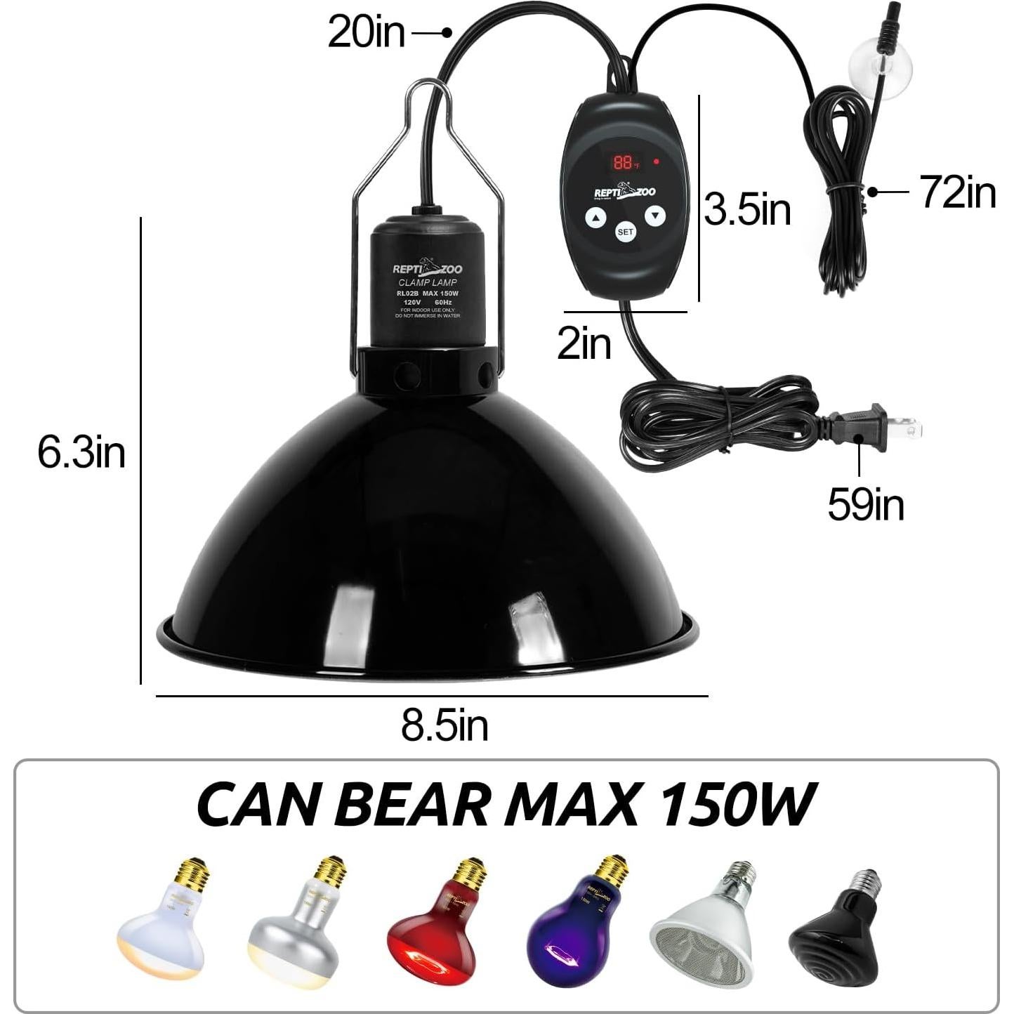 Lámpara de Reptiles REPTIZOO con Termostato Regulable 150W