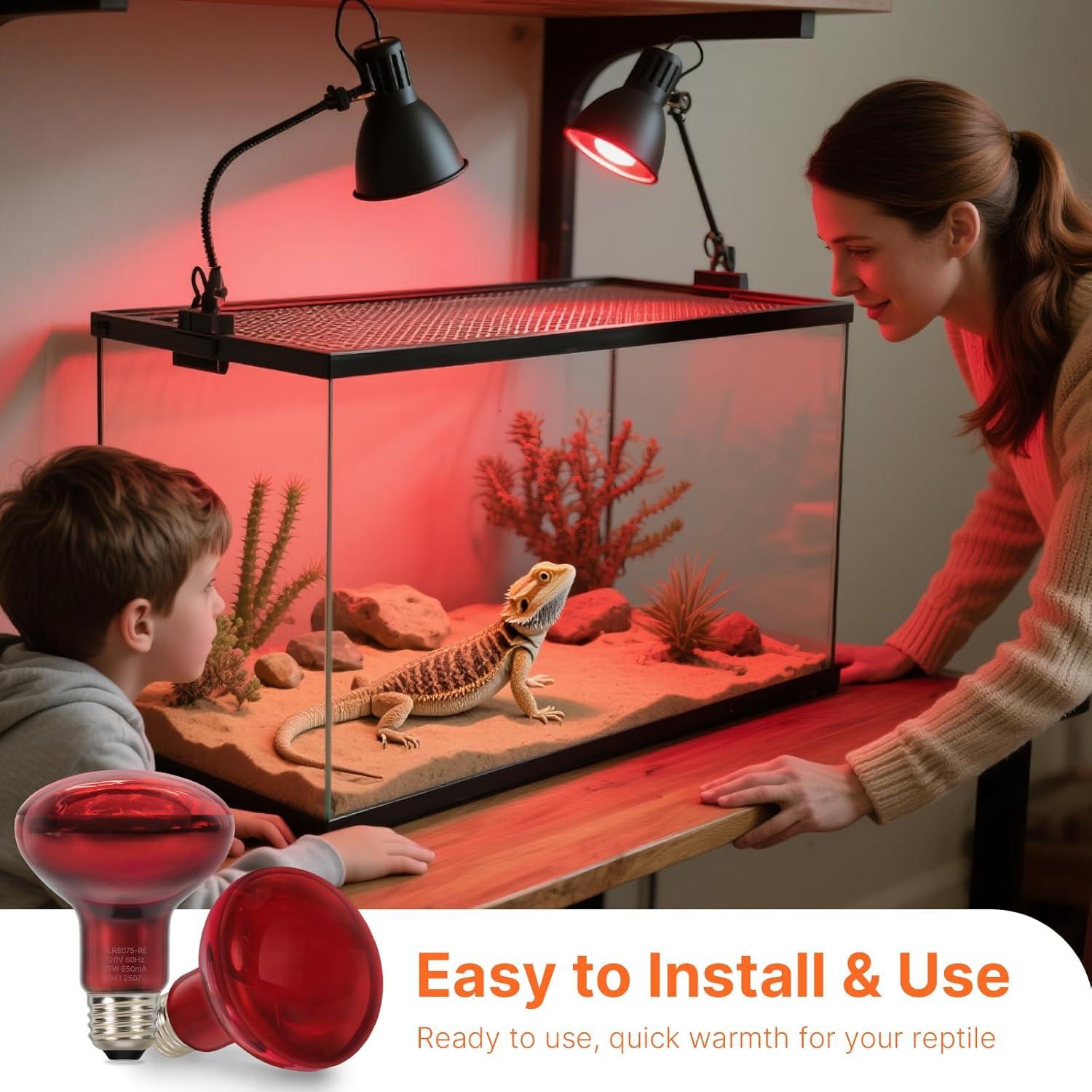 Bombilla de Calor Roja ALAMPEVER 75W E26 para Reptiles - 2 Paquete