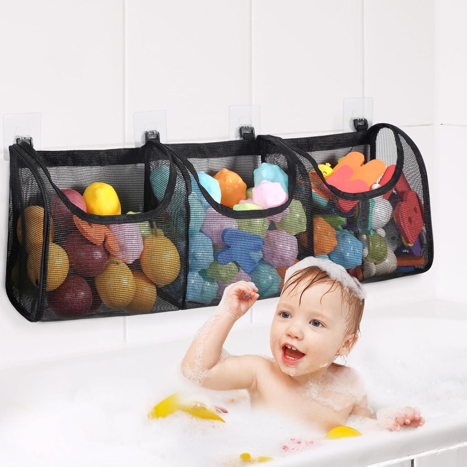 Organizador de Juguetes de Baño Goowin, 3 Compartimentos, Negro