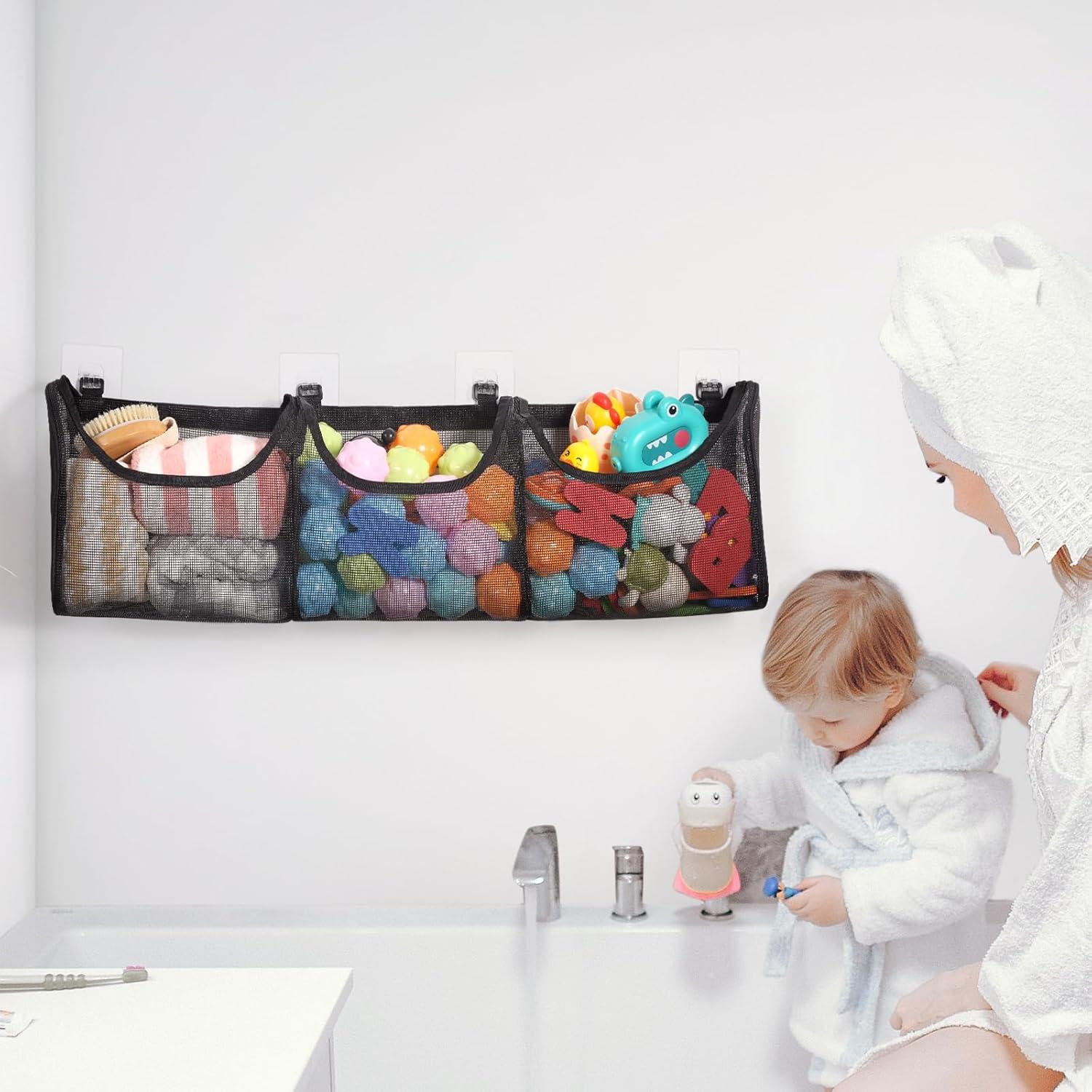 Organizador de Juguetes de Baño Goowin, 3 Compartimentos, Negro