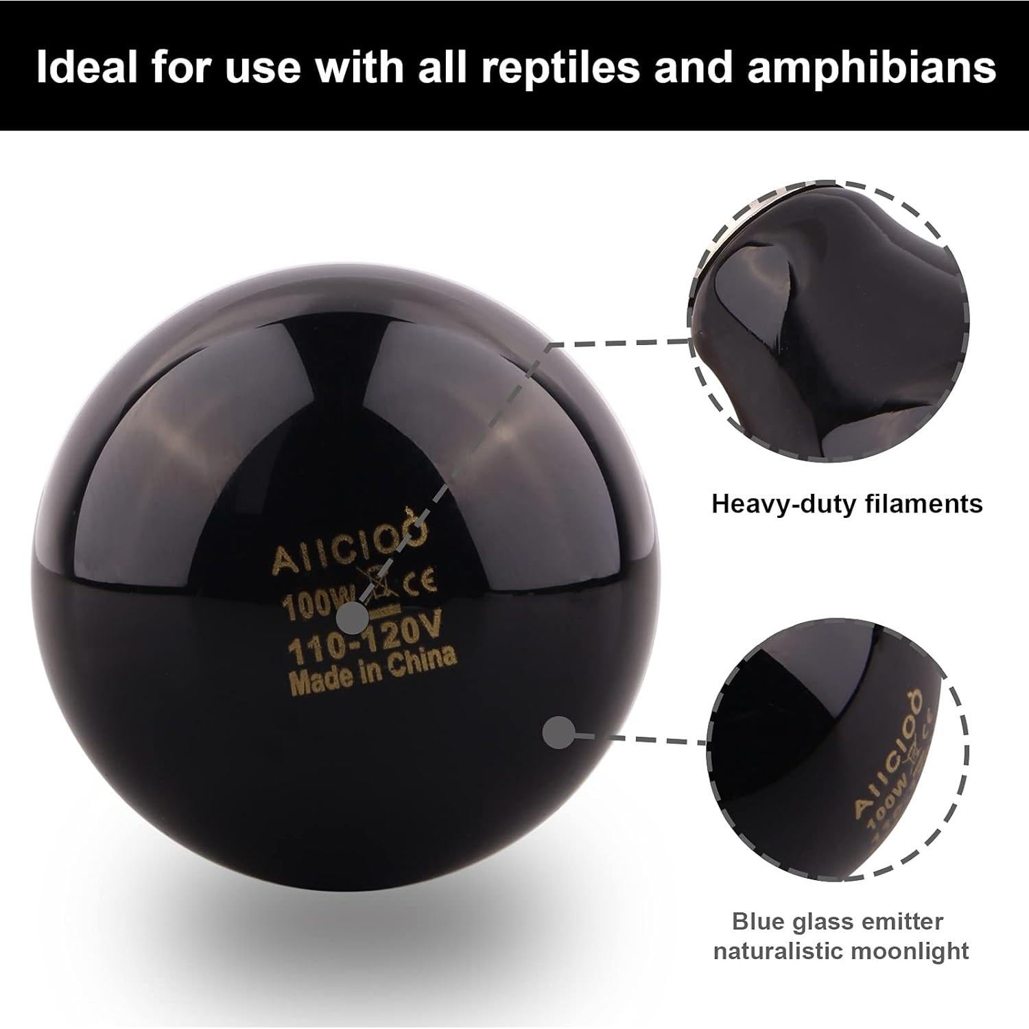 Lámpara de Calor Nocturna AIICIOO 100W para Reptiles