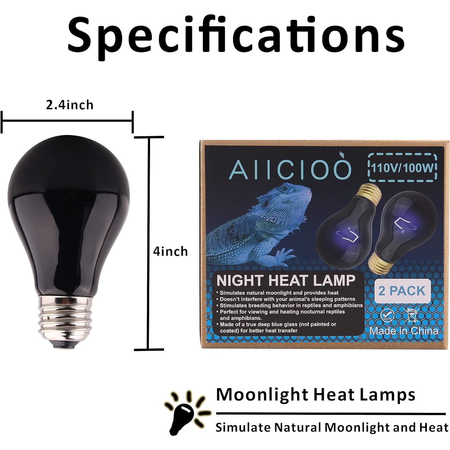 Lámpara de Calor Nocturna AIICIOO 100W para Reptiles