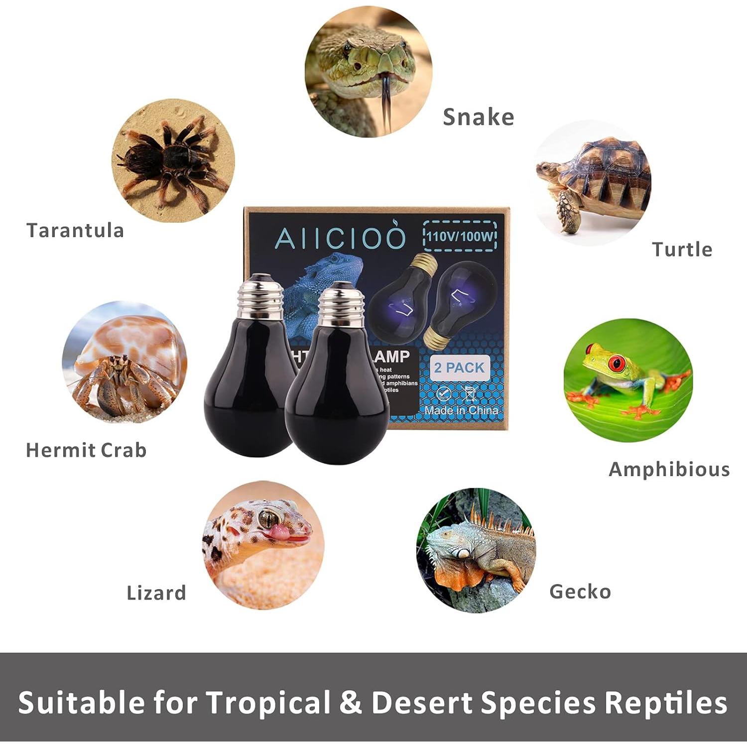 Lámpara de Calor Nocturna AIICIOO 100W para Reptiles