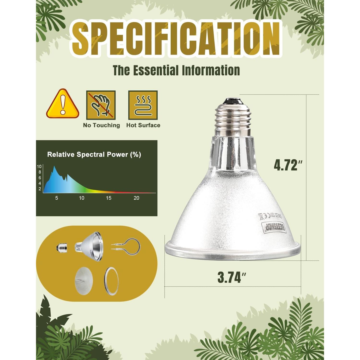 Lámpara de Calor Infrarroja 75W BESTSHOP para Reptiles