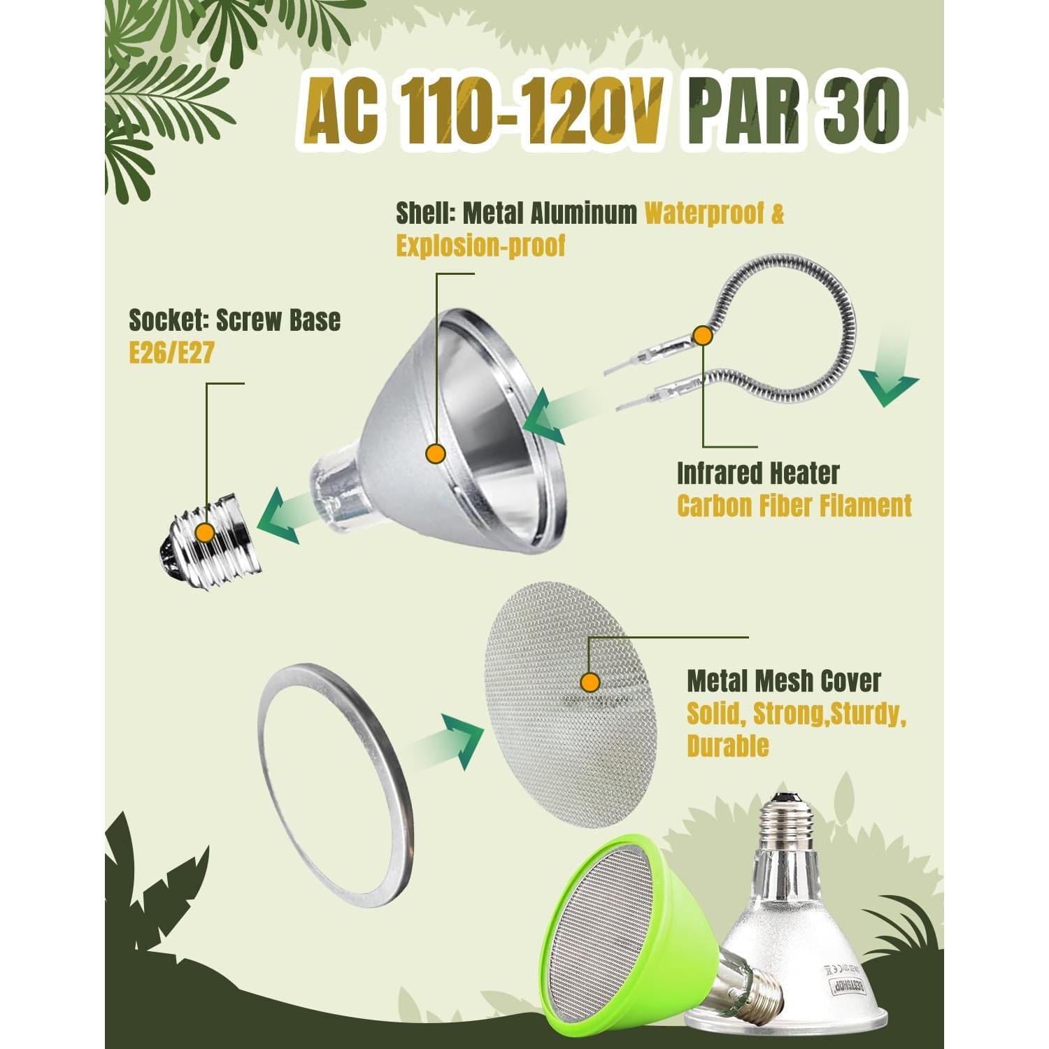 Lámpara de Calor Infrarroja 75W BESTSHOP para Reptiles