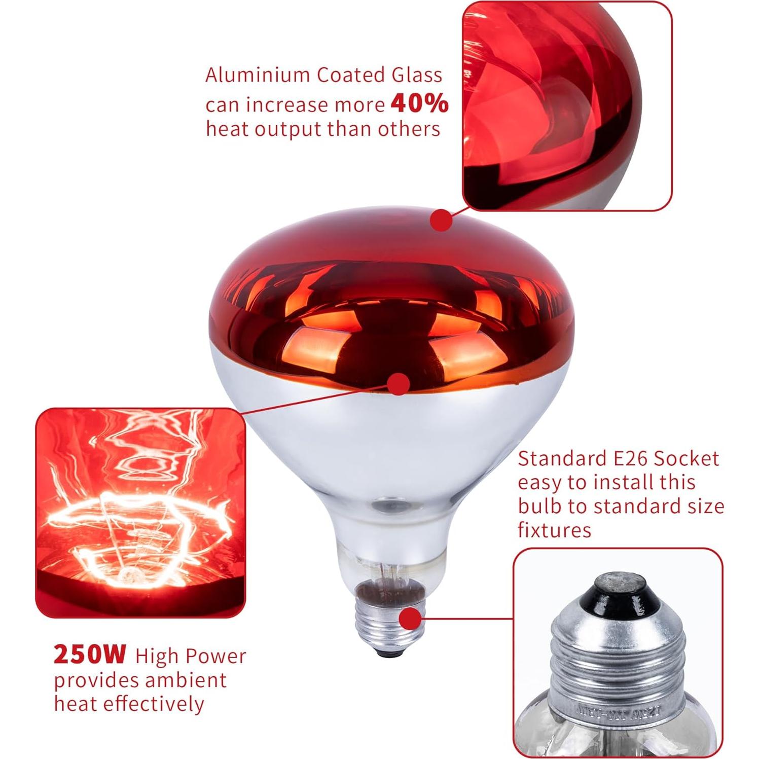 Bombillas de Calor Infrarrojas Jugbuy 250W E26 - Paquete de 2