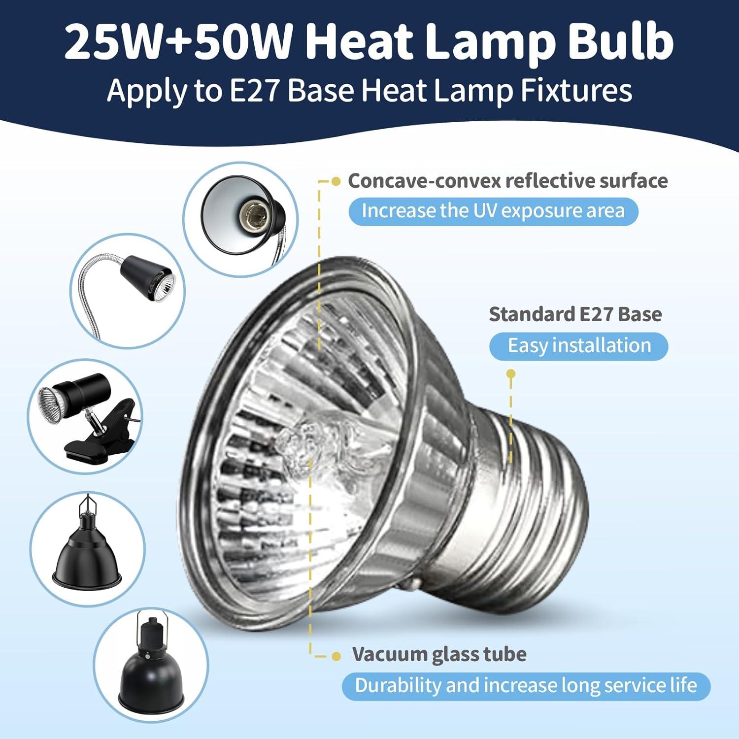 GOZILLA Paquete de 4 Bombillas de Calor UVA UVB E27 25W 50W