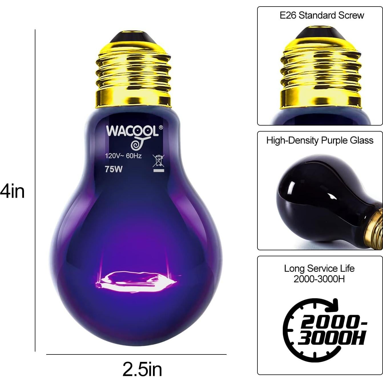 Lámpara de Calor Nocturna WACOOL 75W para Reptiles y Anfibios