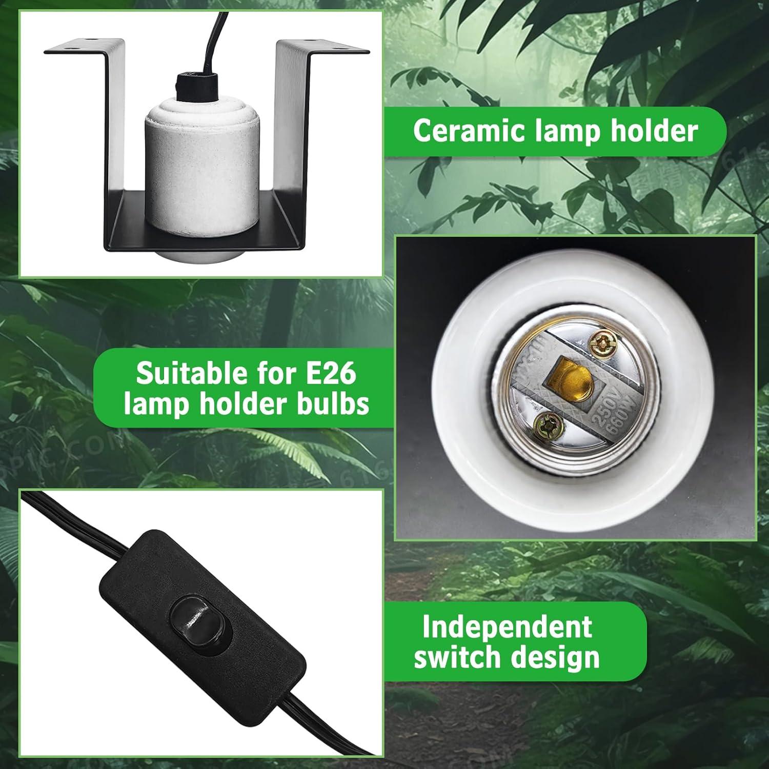 Soporte de Lámpara de Calor para Reptiles Kathson E26 Cerámica