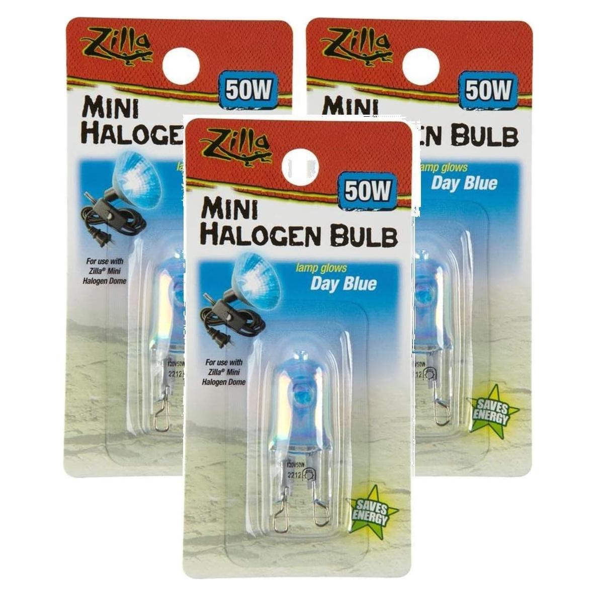 Lámpara Halógena Mini Zilla 50W Azul para Reptiles - Paquete de 3