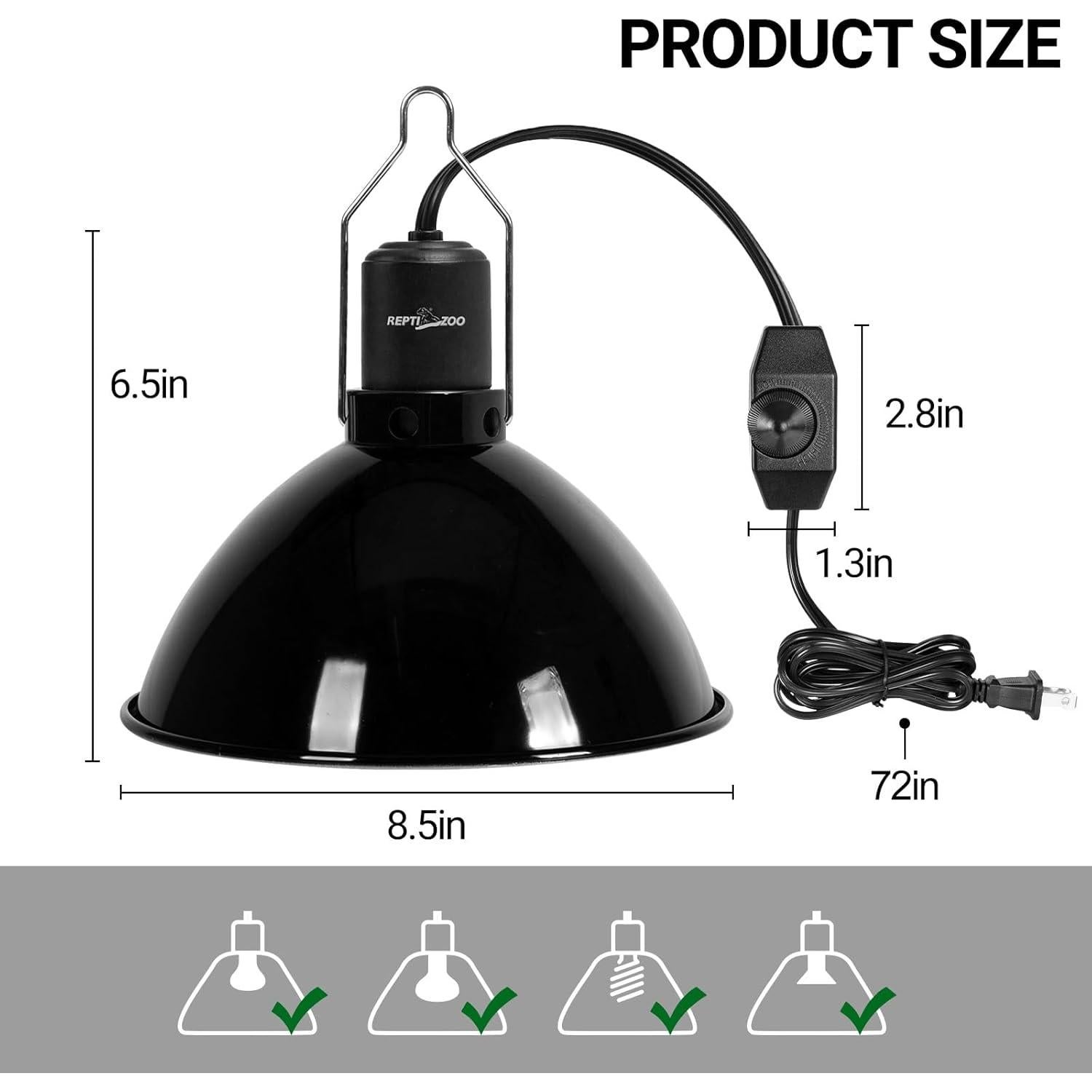 Lámpara de Dome Profundo Regulable REPTI ZOO 21.6 cm UVA UVB