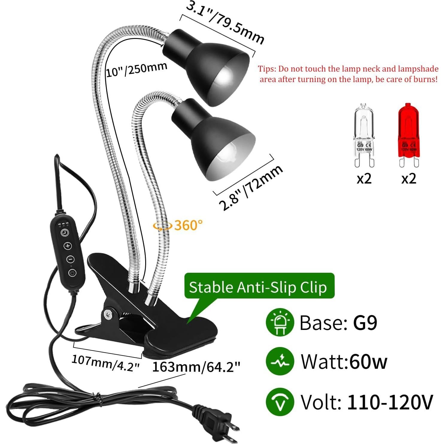 Lámpara de Calor UV para Reptiles Homnebila G9 60W Dimmable