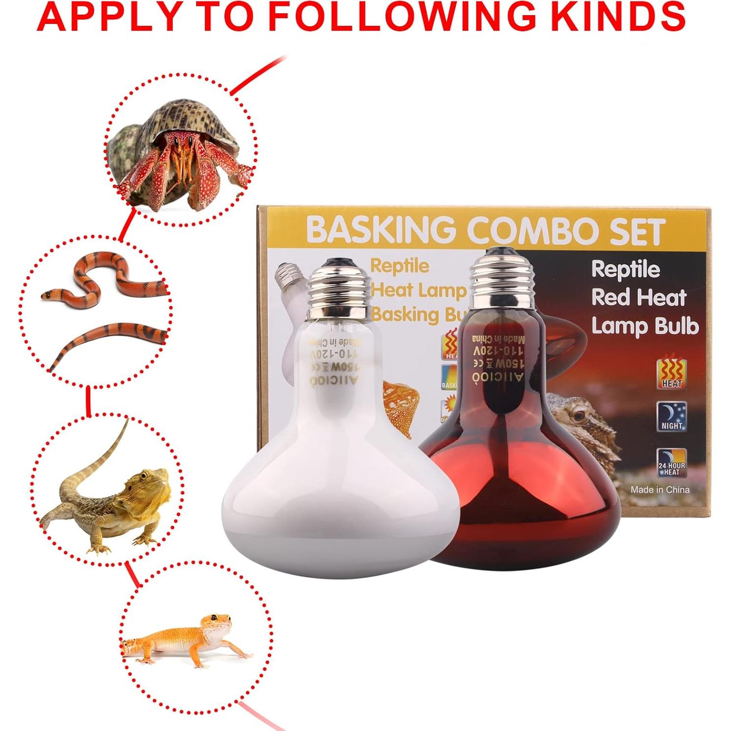 Conjunto de Lámpara de Calor para Reptiles AIICIOO 150W
