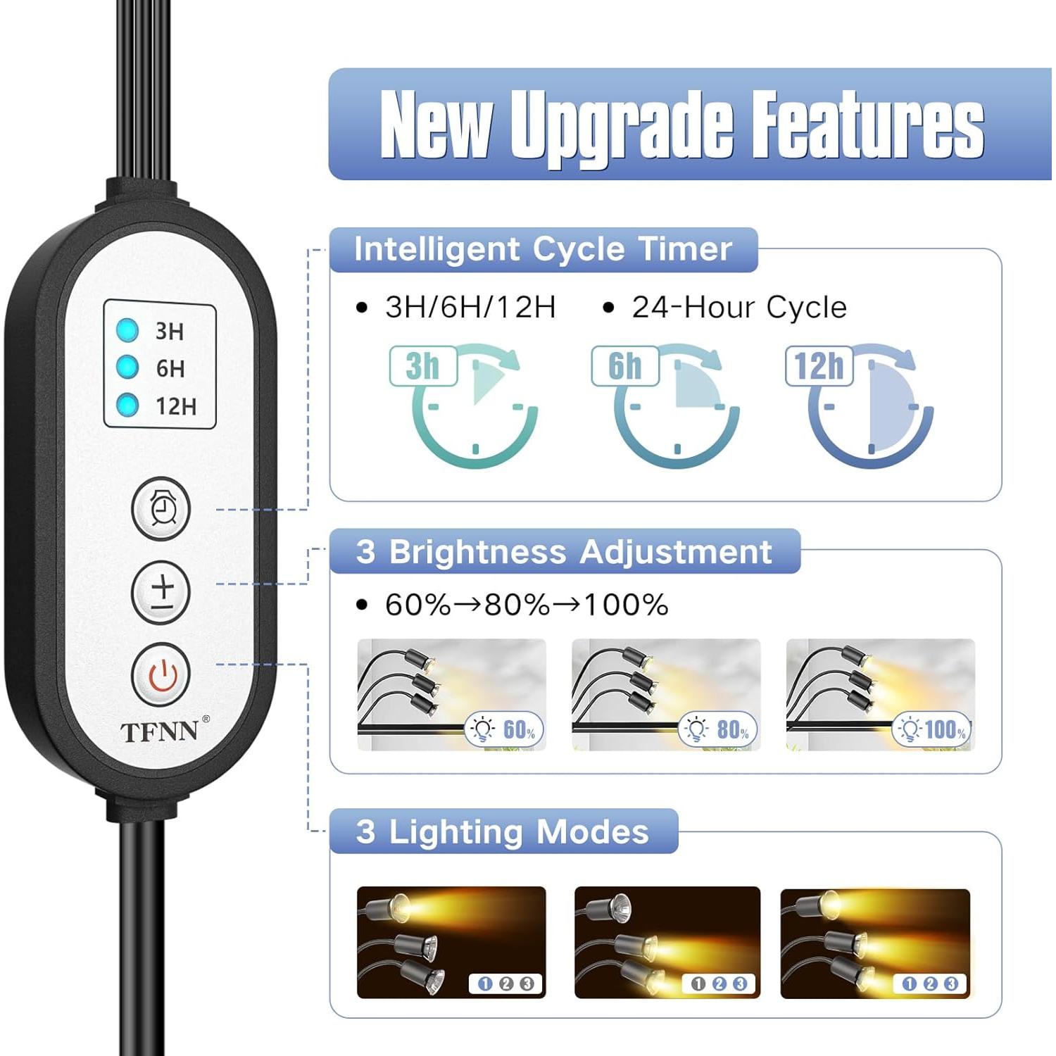 Lámpara de Calor para Reptiles TFNN 3 Cabezas 50W con Temporizador