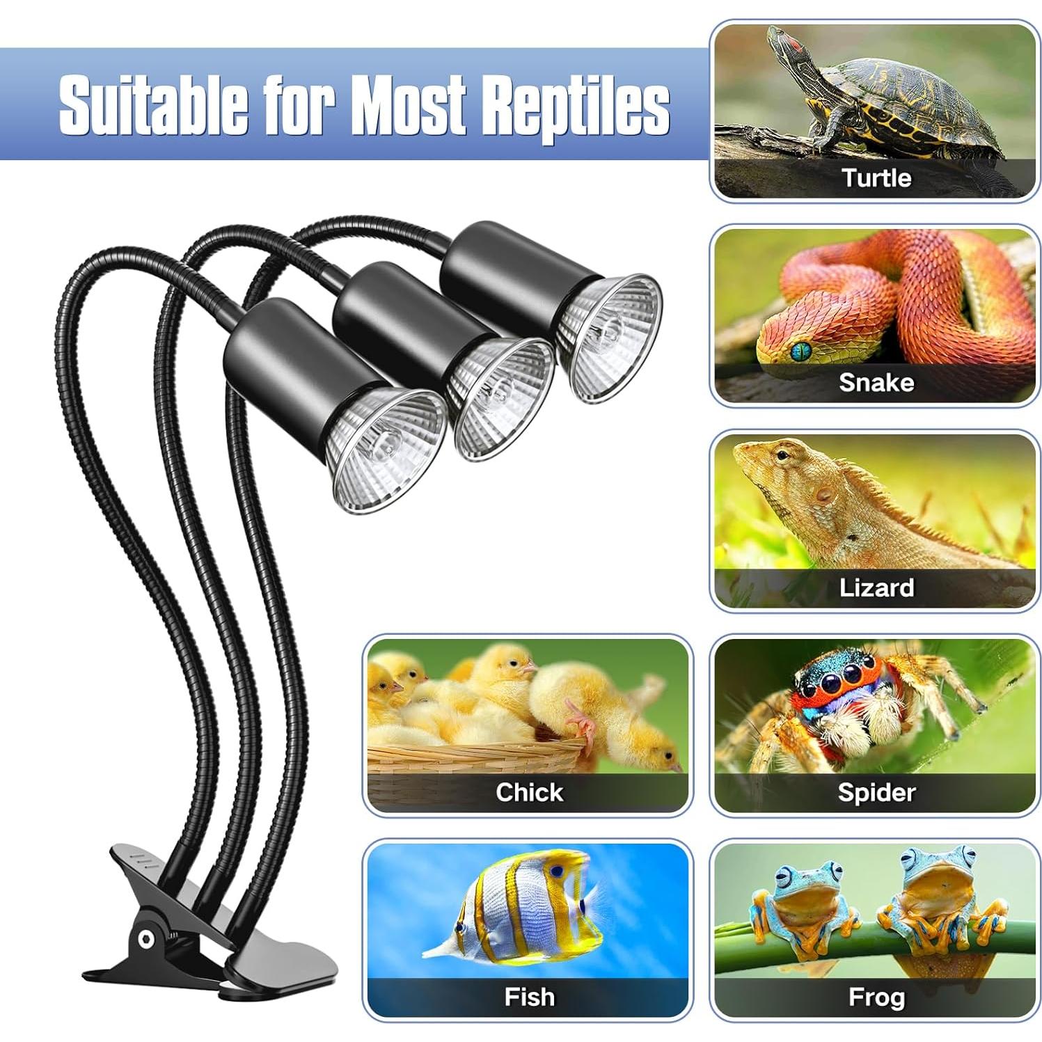 Lámpara de Calor para Reptiles TFNN 3 Cabezas 50W con Temporizador