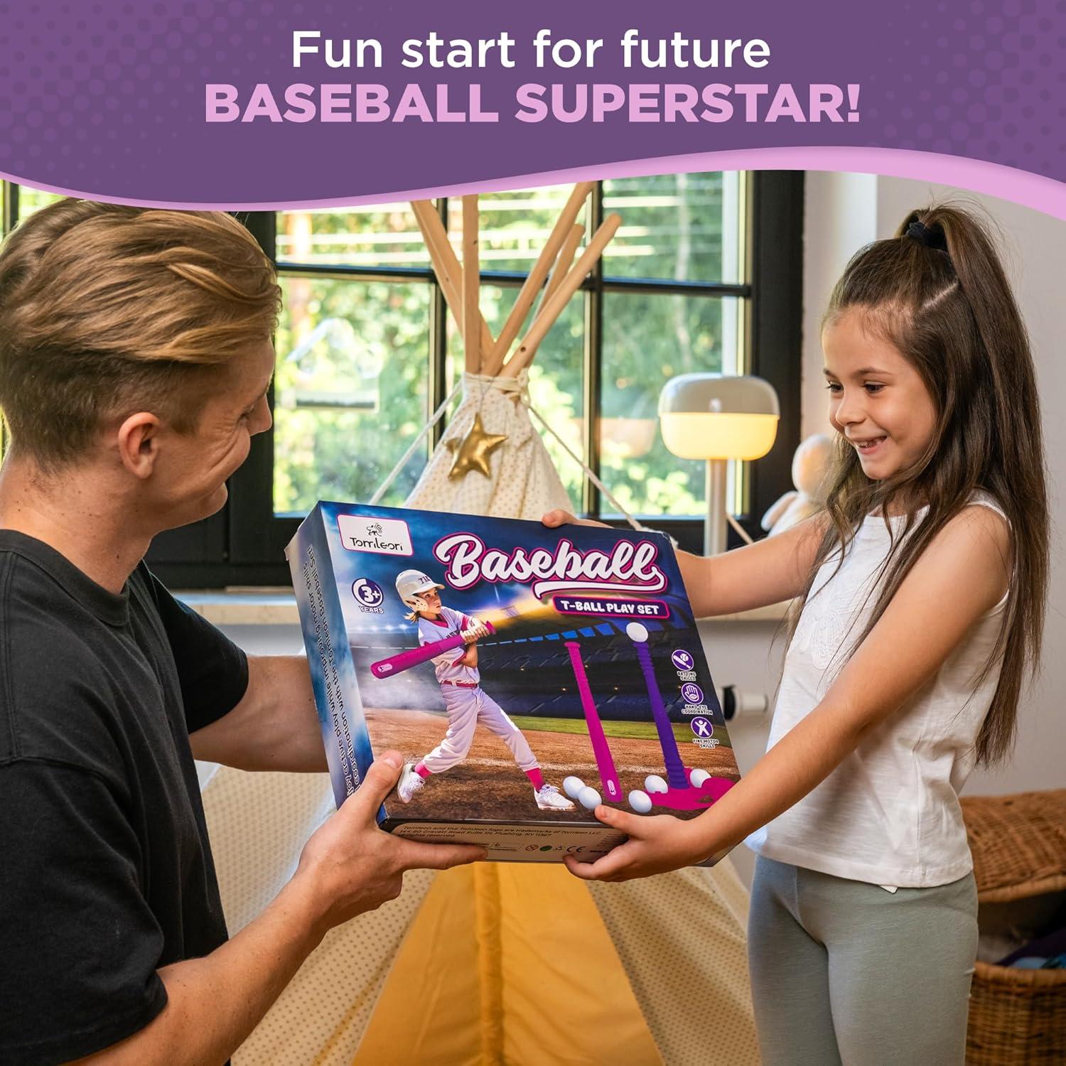 Conjunto T-Ball TOMLEON para Niñas 3-8 Años con Tee Ajustable