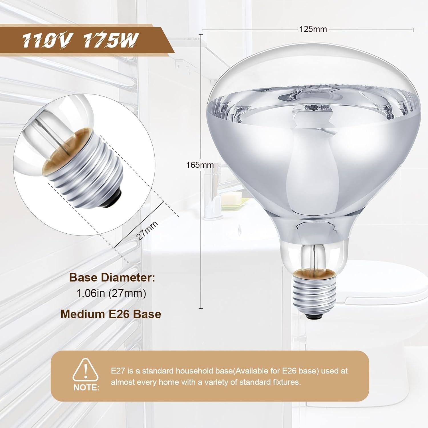 6 Bombillas de Calor Infrarrojas E26 175W Tujoe para Mascotas