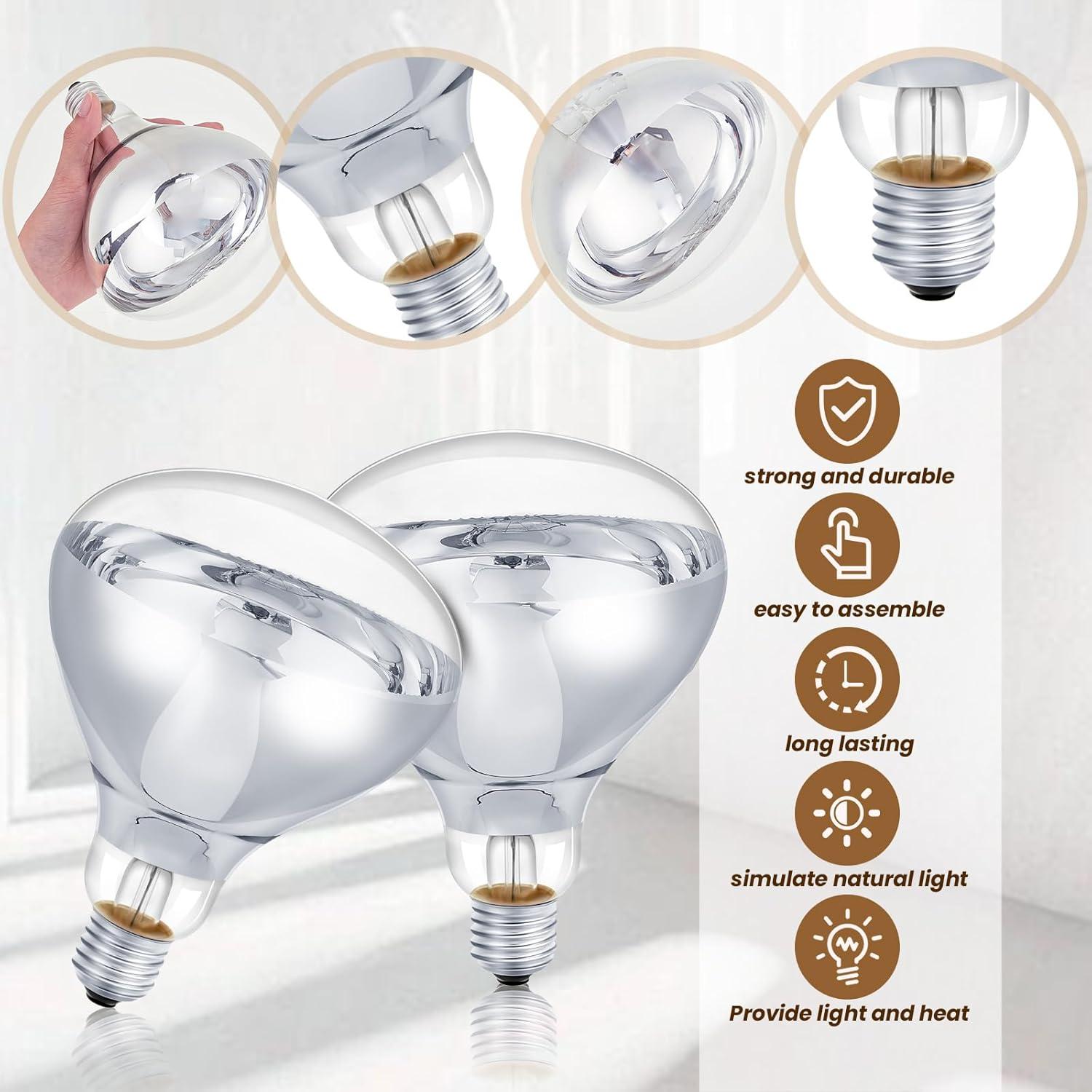 6 Bombillas de Calor Infrarrojas E26 175W Tujoe para Mascotas