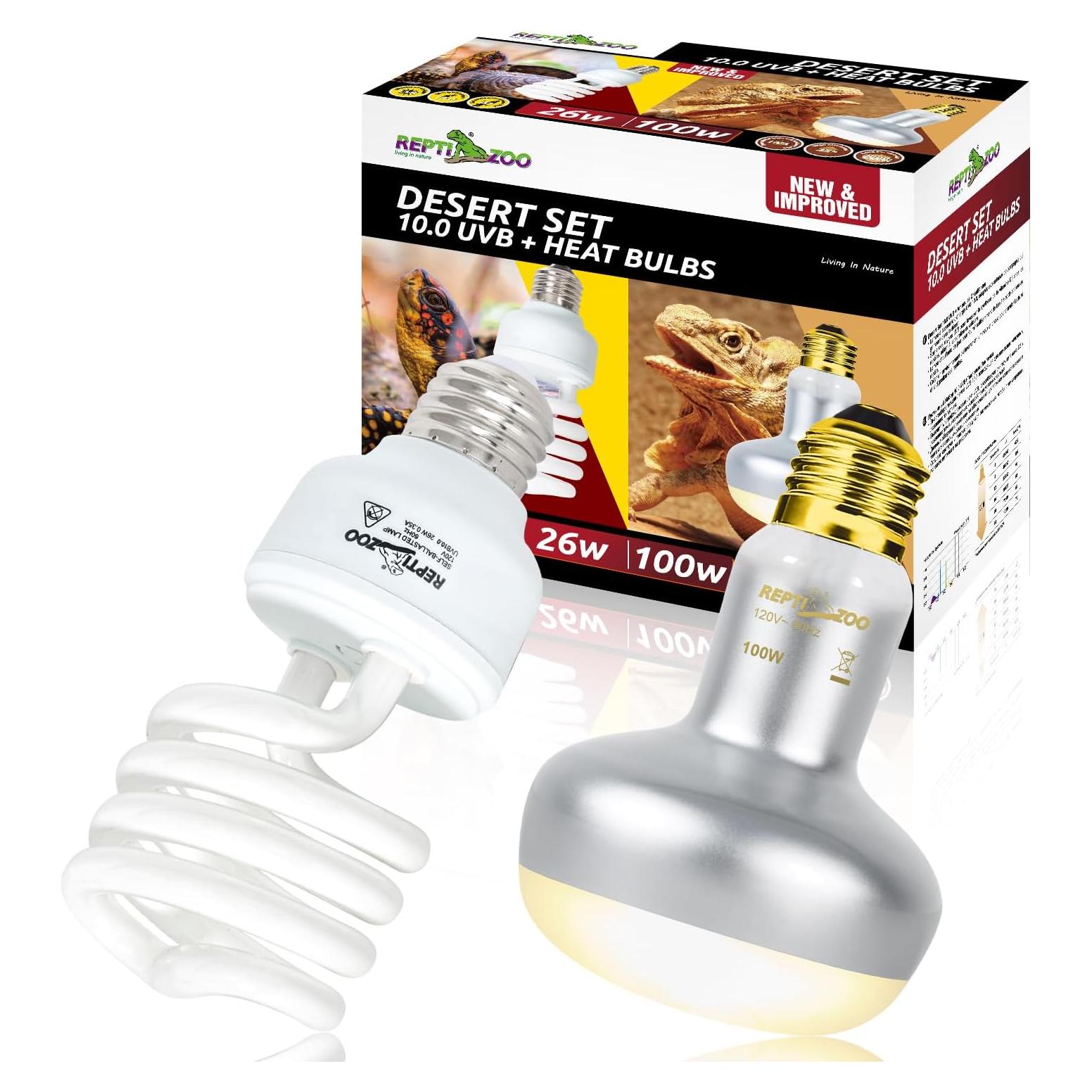 Paquete Bombillas UVB 26W y Calor 100W REPTIZOO para Reptiles