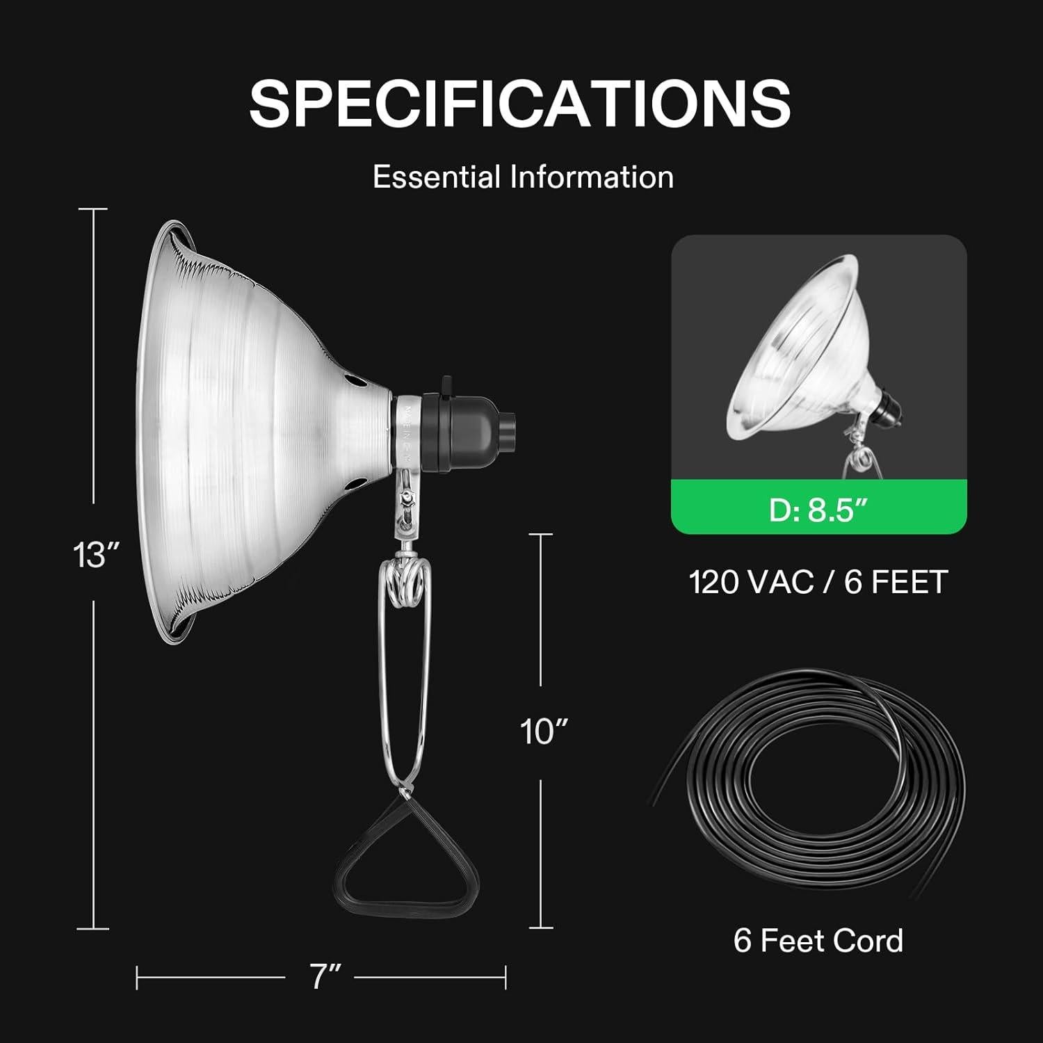 Lámpara de Abrazadera VIVOSUN 8.5" 150W E26 Paquete de 2