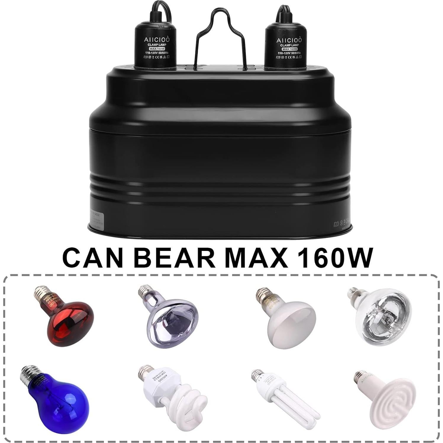 Fijación de Luz Doble para Reptiles AIICIOO 160W UVB