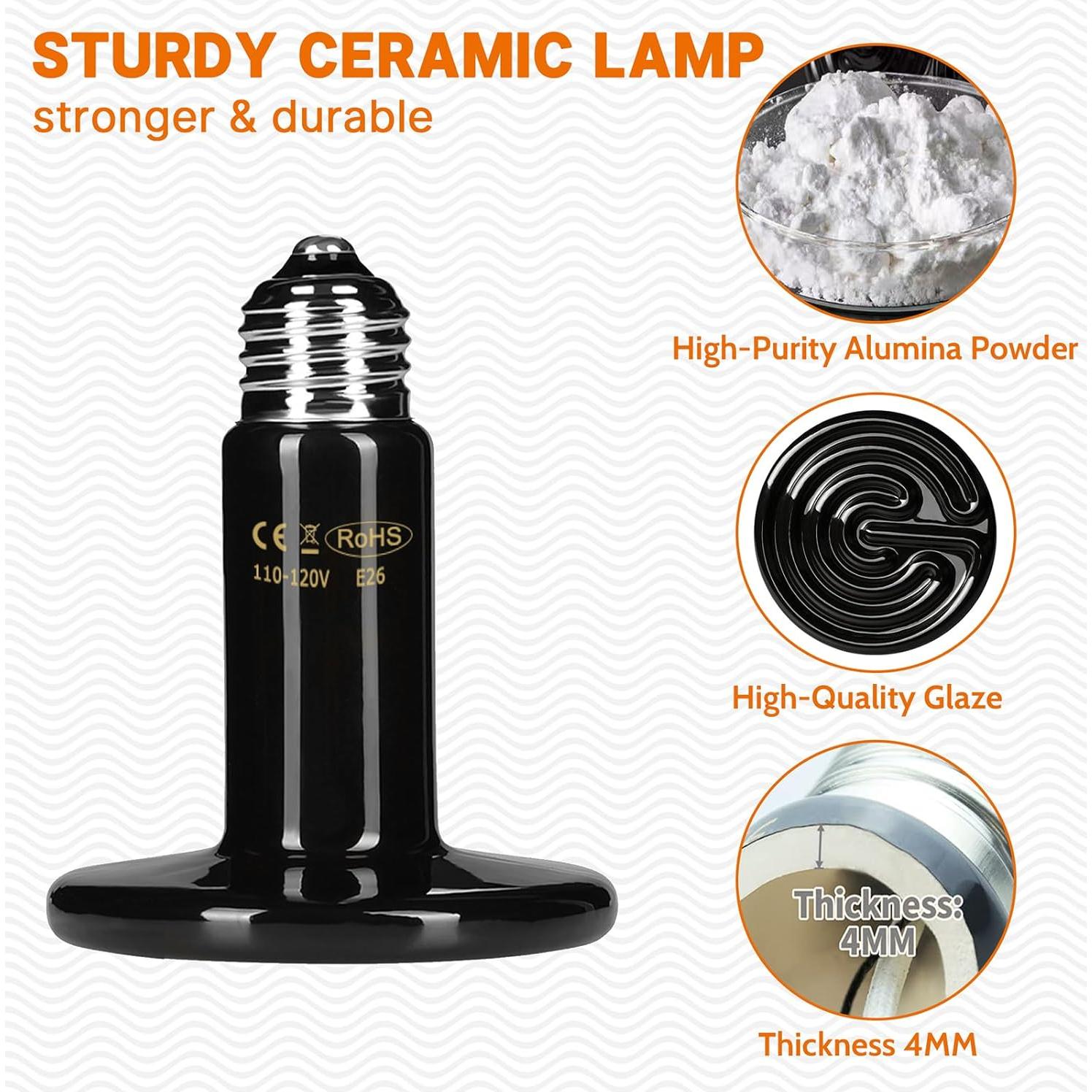 Lámpara de Calor Cerámica HARTOMPET 200W para Reptiles Negra