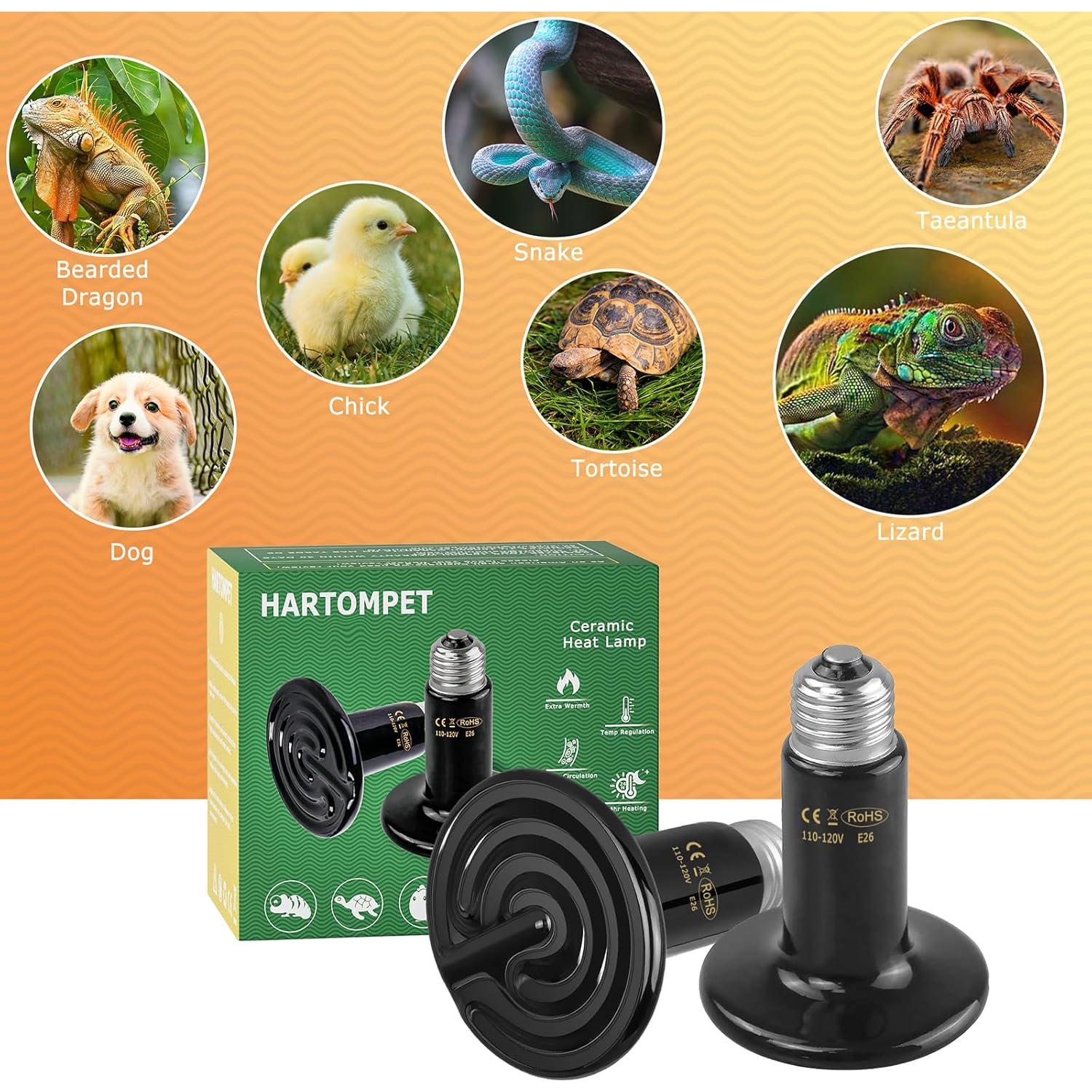 Lámpara de Calor Cerámica HARTOMPET 200W para Reptiles Negra