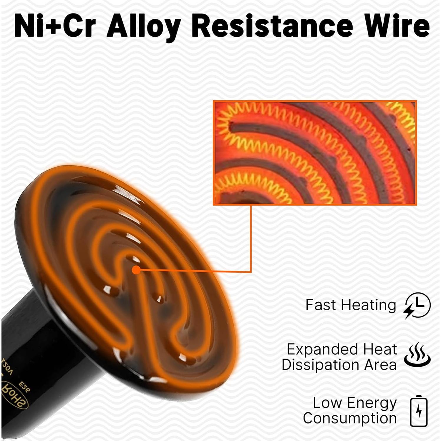 Lámpara de Calor Cerámica HARTOMPET 200W para Reptiles Negra