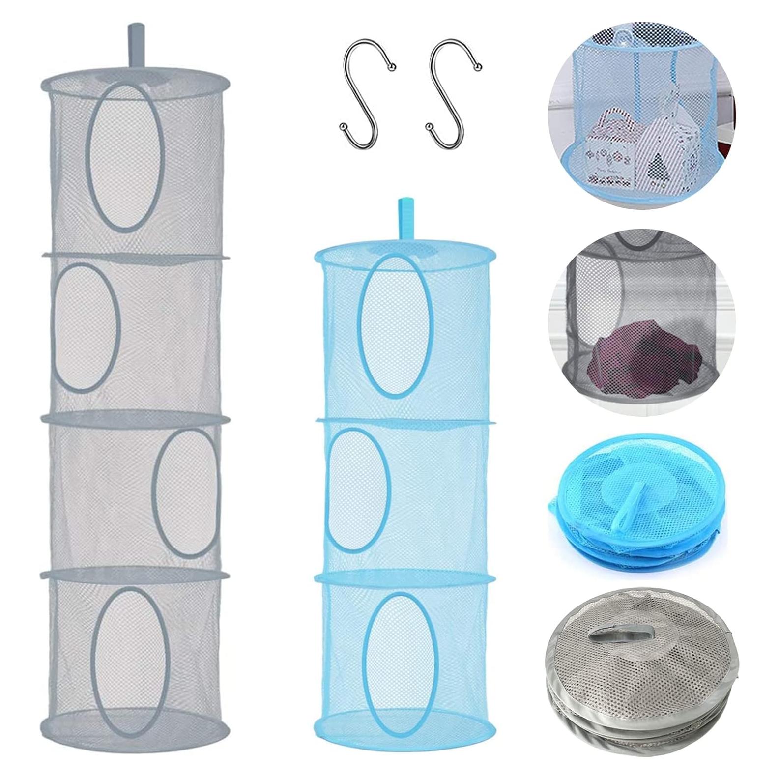 2 Canastas Organizadoras Colgantes de Malla JIELUO - Gris y Azul