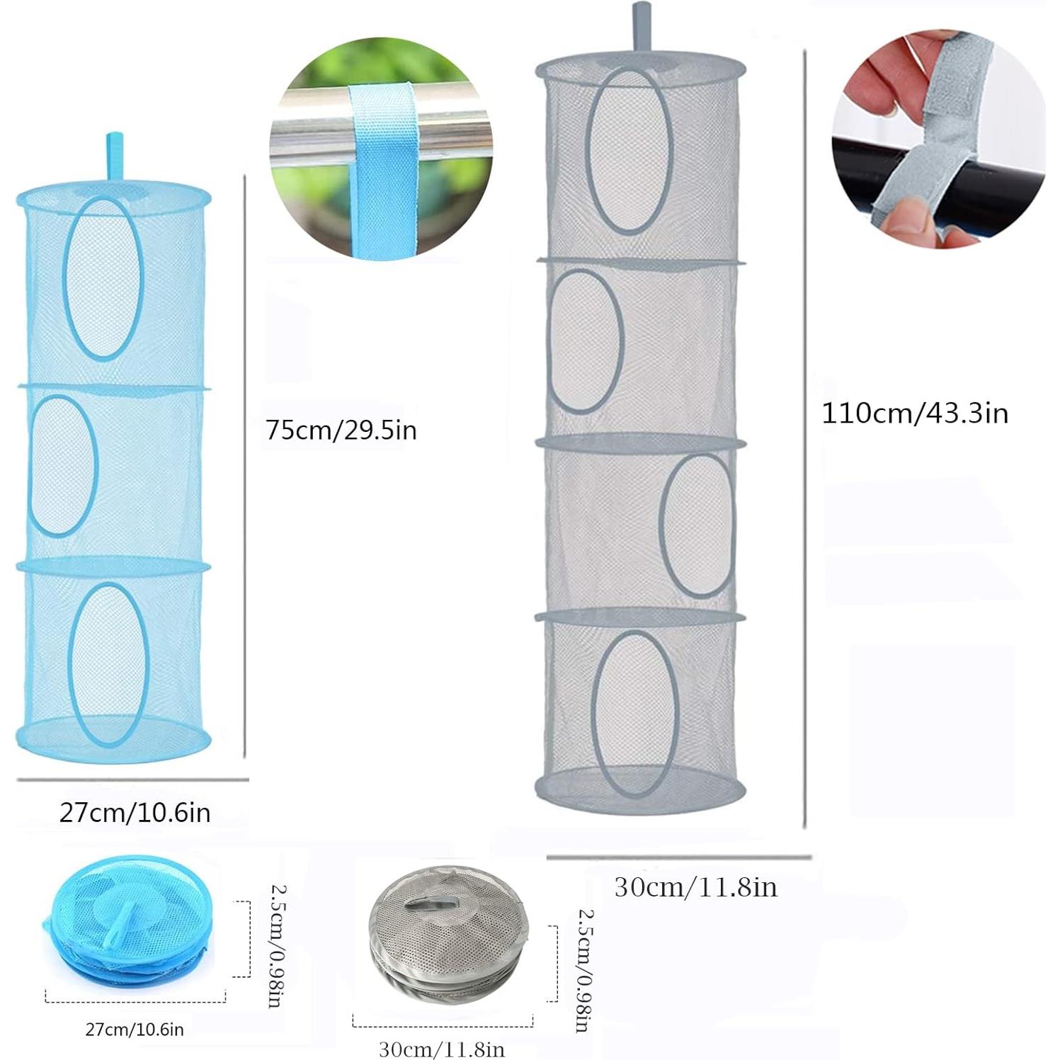 2 Canastas Organizadoras Colgantes de Malla JIELUO - Gris y Azul
