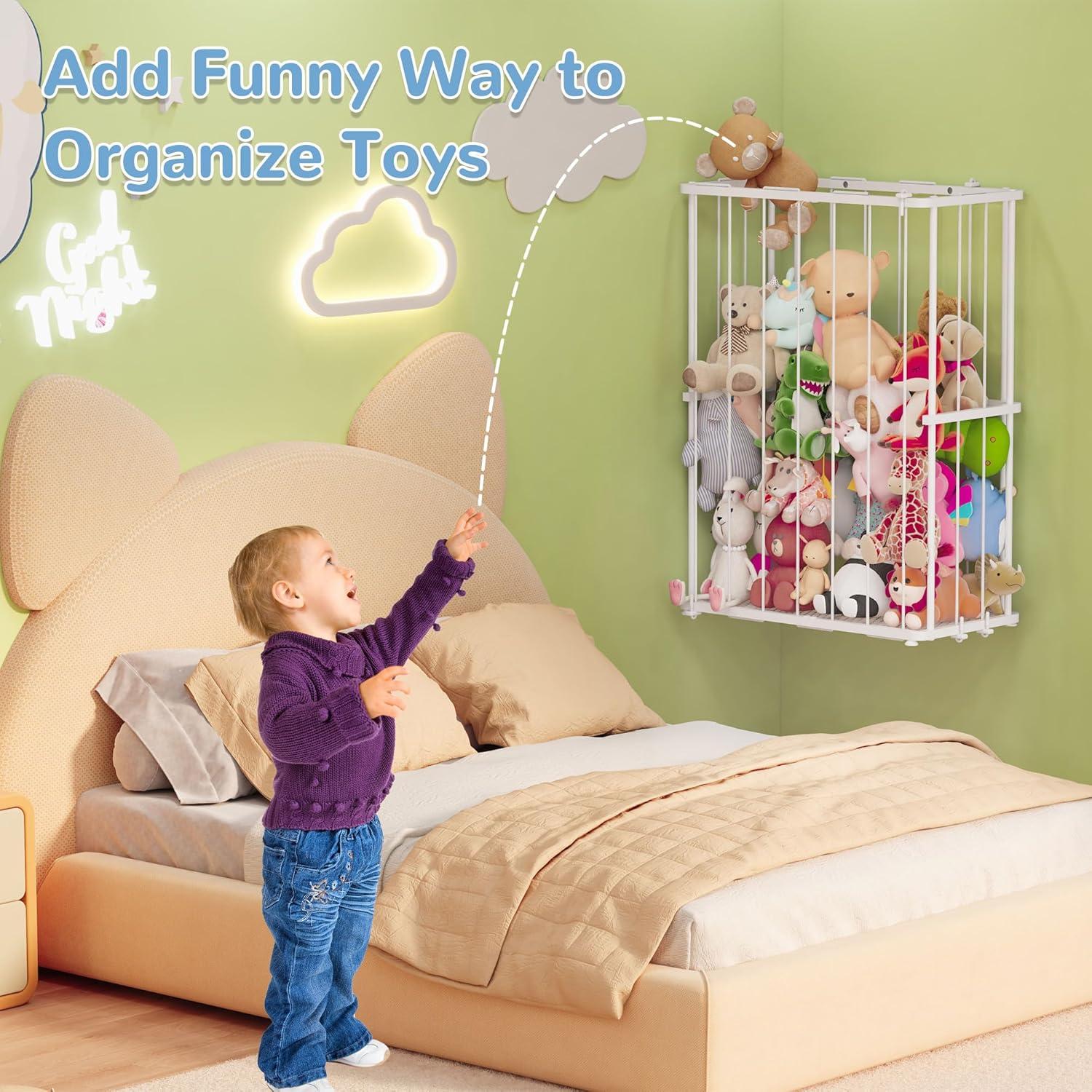 Organizador de Peluches de Metal Blanco - Almacenamiento Pared/Suelo