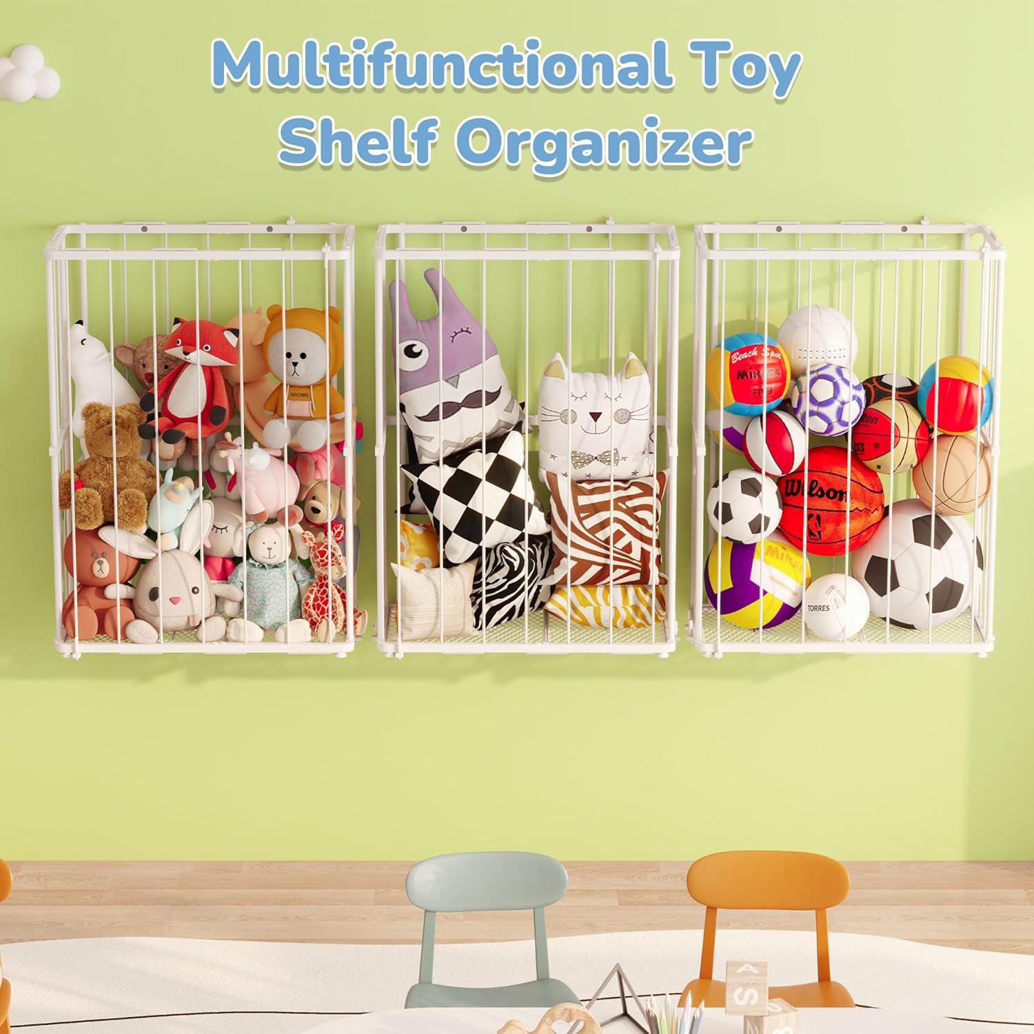 Organizador de Peluches de Metal Blanco - Almacenamiento Pared/Suelo