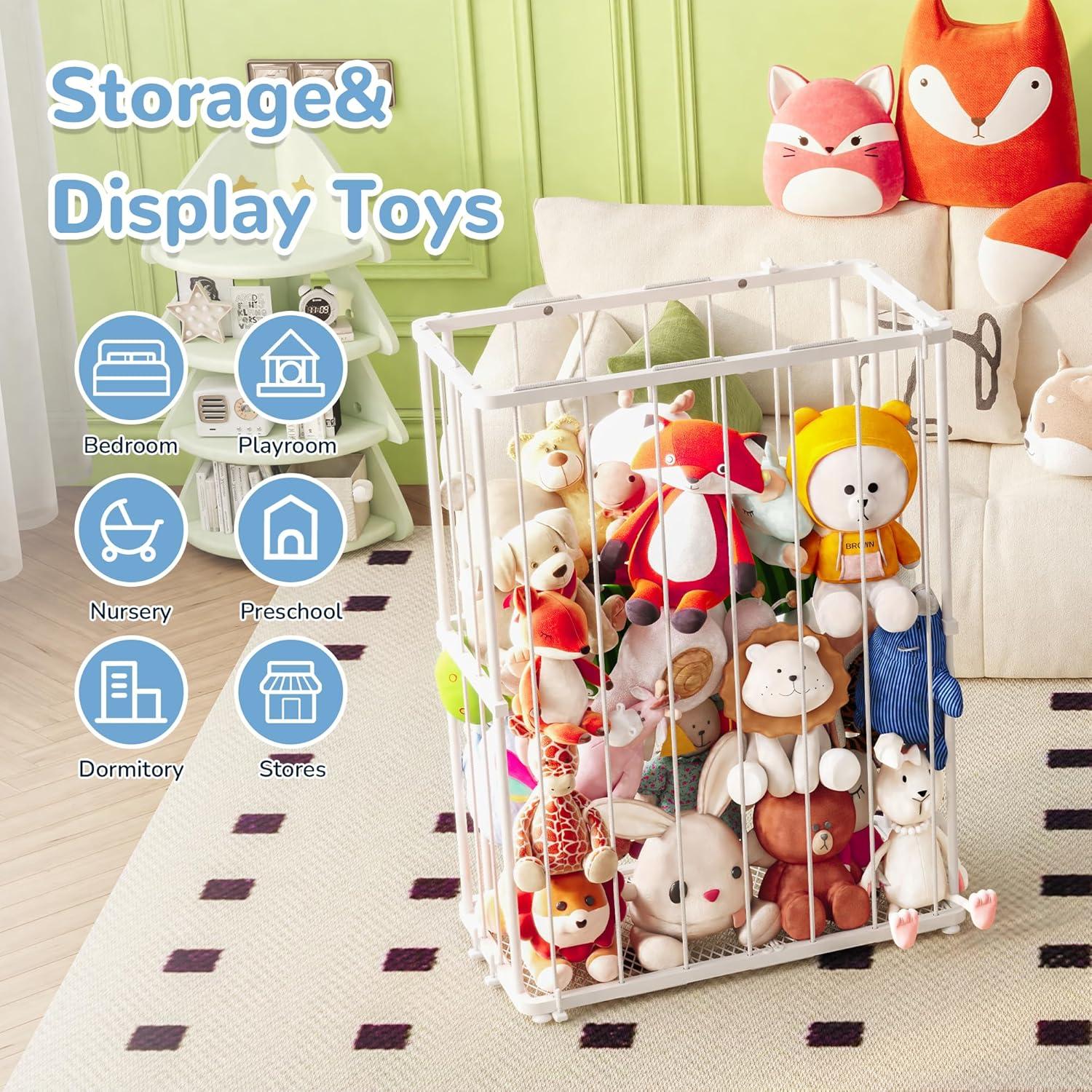 Organizador de Peluches de Metal Blanco - Almacenamiento Pared/Suelo