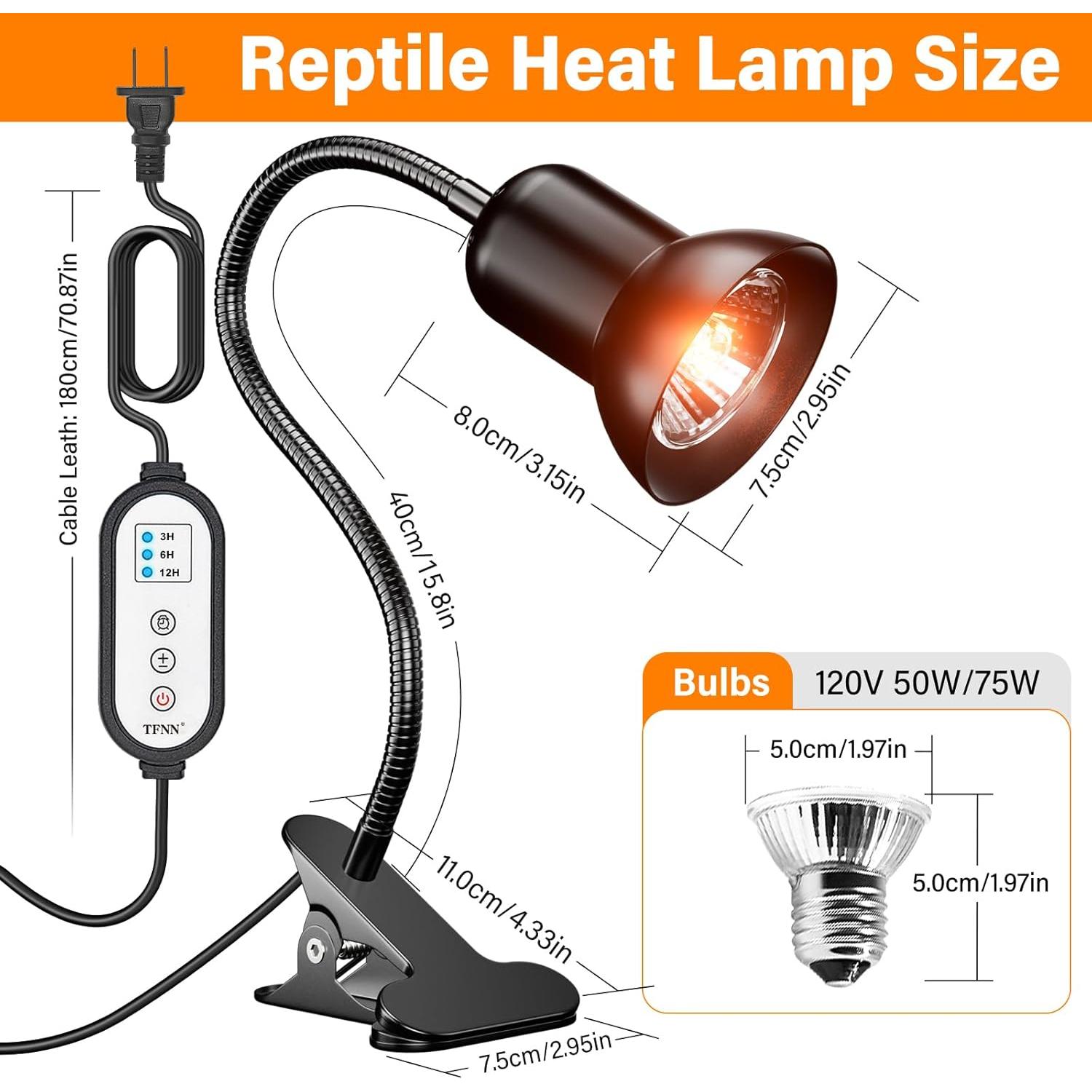 Lámpara de Calor para Reptiles TFNN con Temporizador 50W 75W