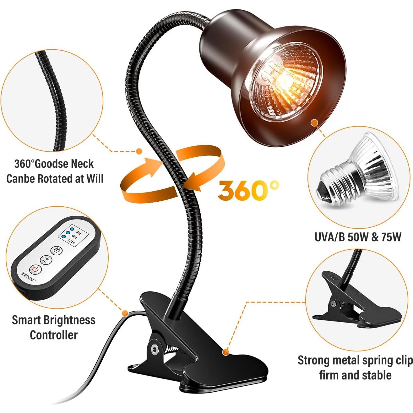 Lámpara de Calor para Reptiles TFNN con Temporizador 50W 75W