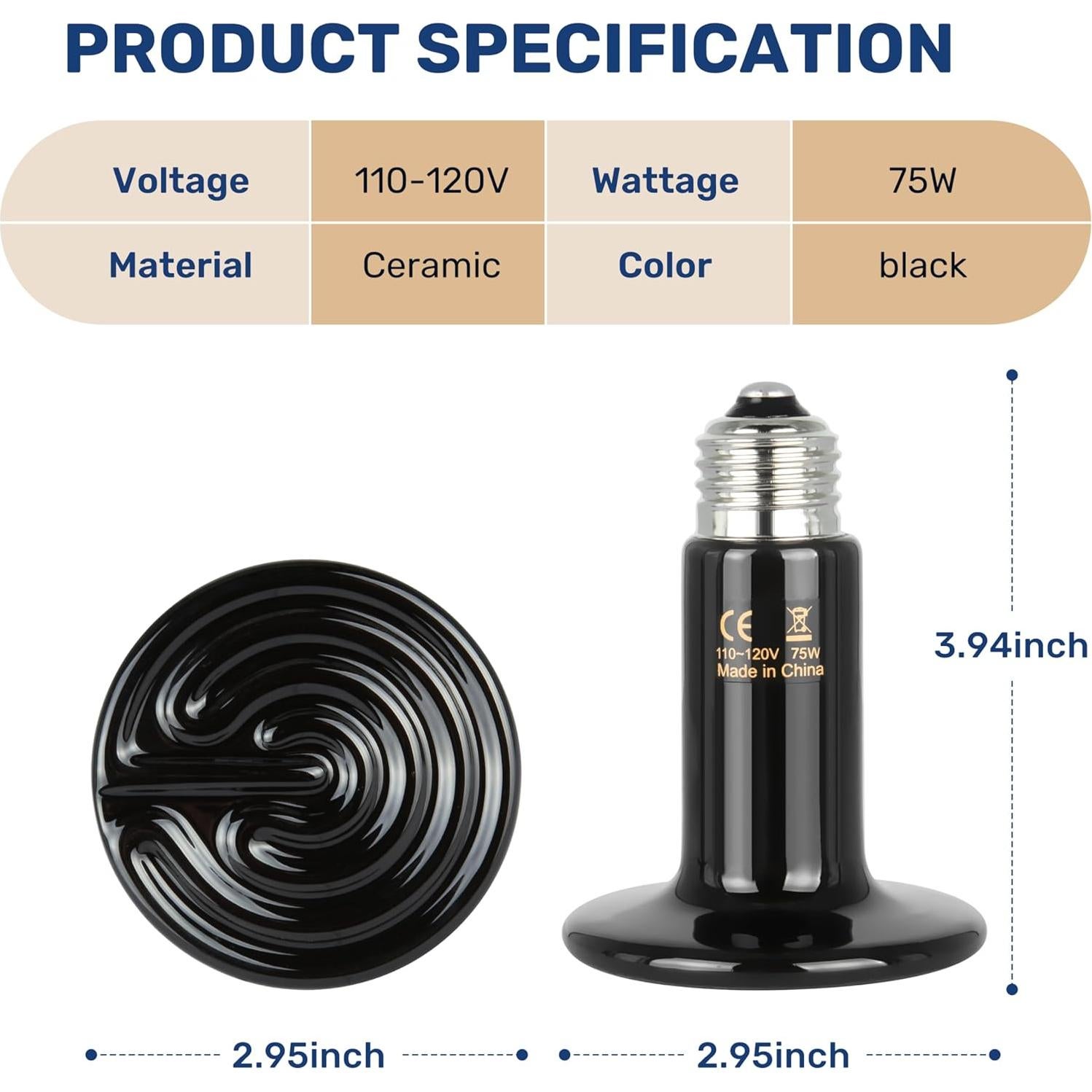 Bombilla Cerámica Emisora de Calor YSSOA 75W Paquete de 4