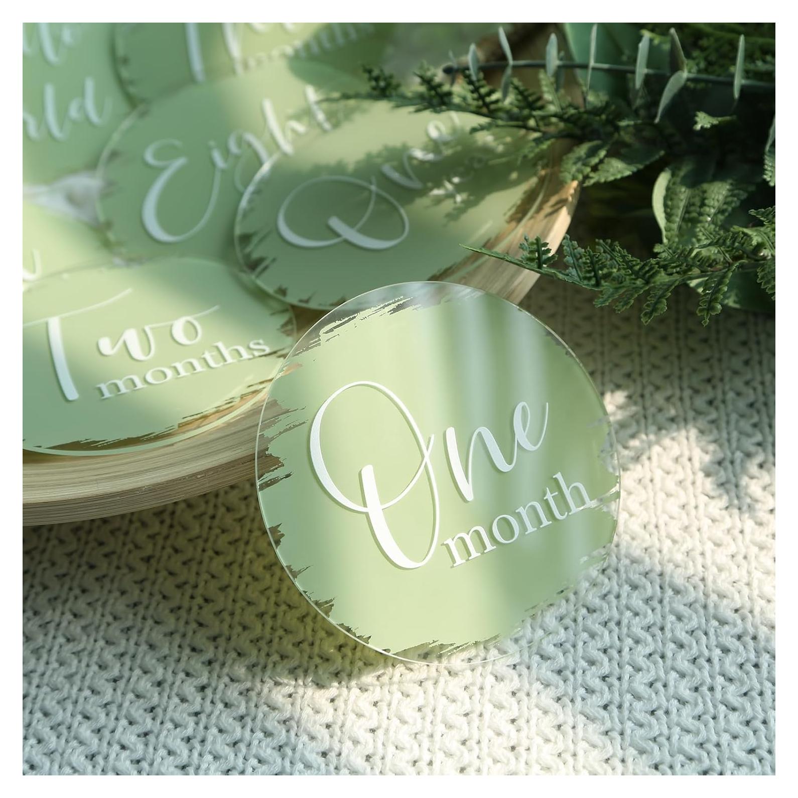 Tarjetas de Hitos Mensuales para Bebés UNIQOOO - Verde Salvia