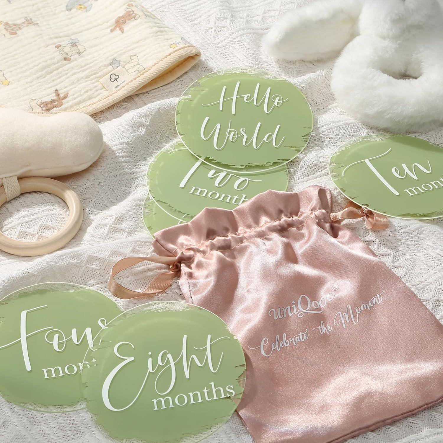Tarjetas de Hitos Mensuales para Bebés UNIQOOO - Verde Salvia