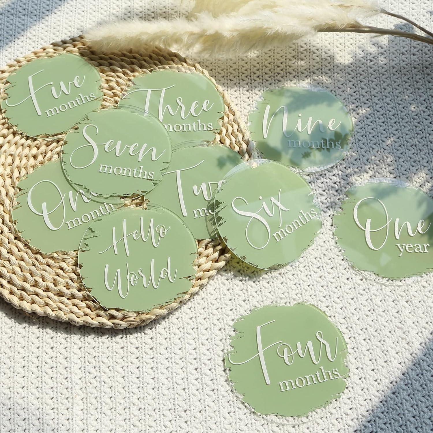 Tarjetas de Hitos Mensuales para Bebés UNIQOOO - Verde Salvia