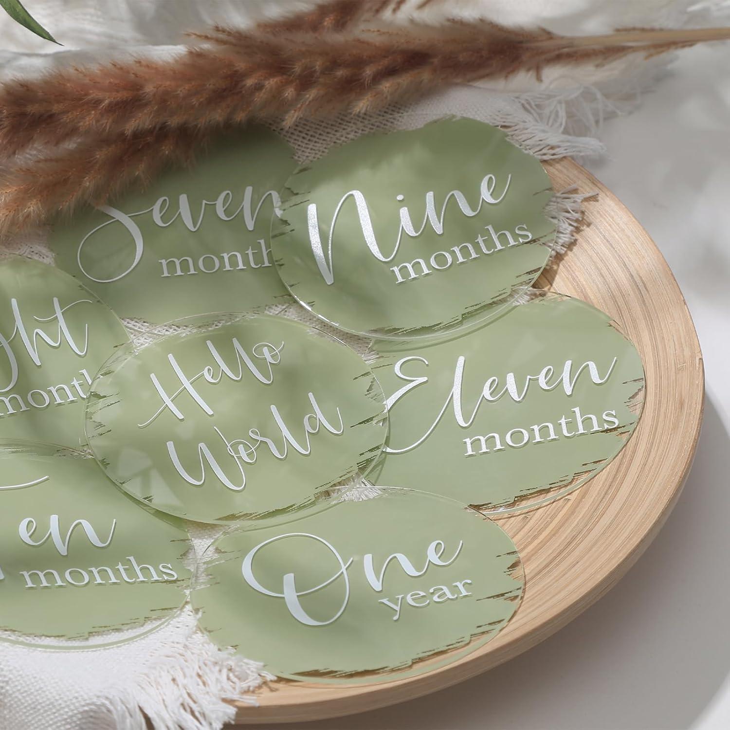 Tarjetas de Hitos Mensuales para Bebés UNIQOOO - Verde Salvia