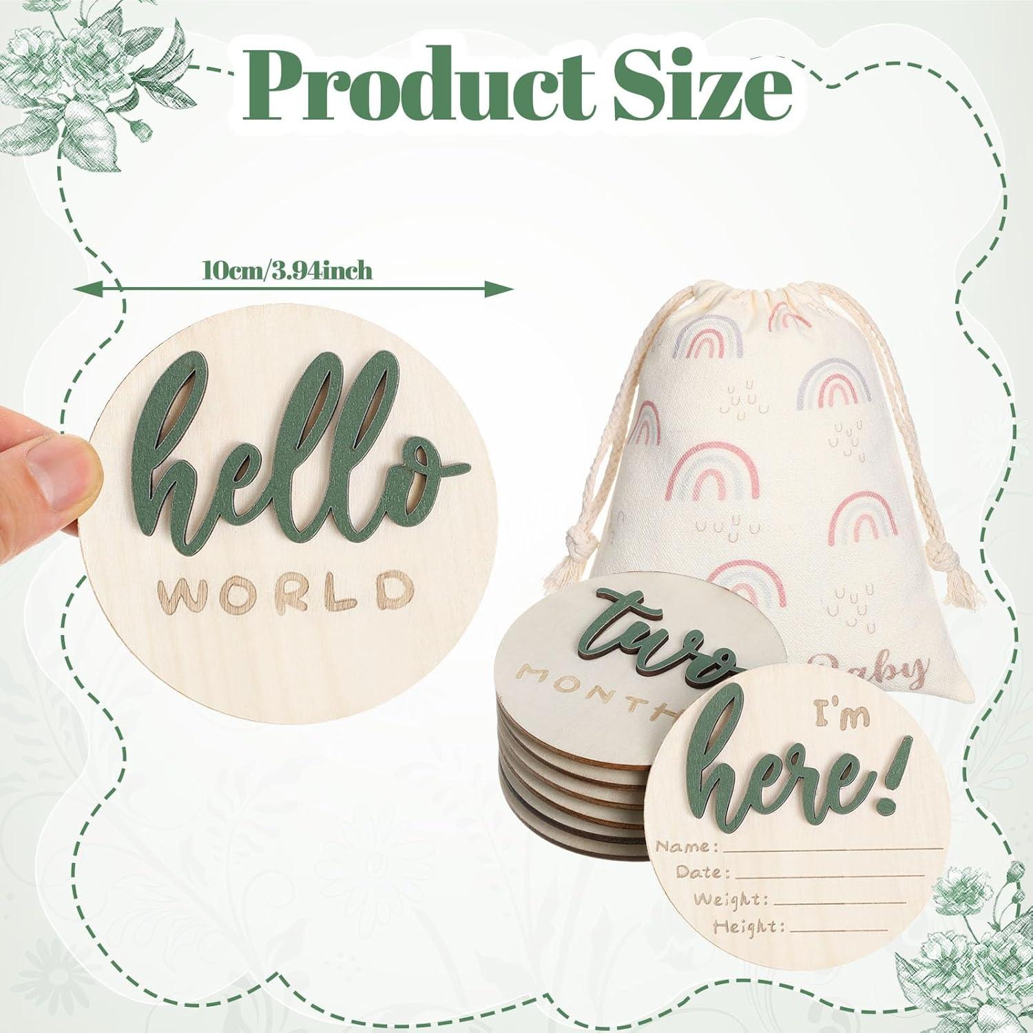 Tarjetas de Hitos Mensuales de Madera 3D Verde - 7 Piezas