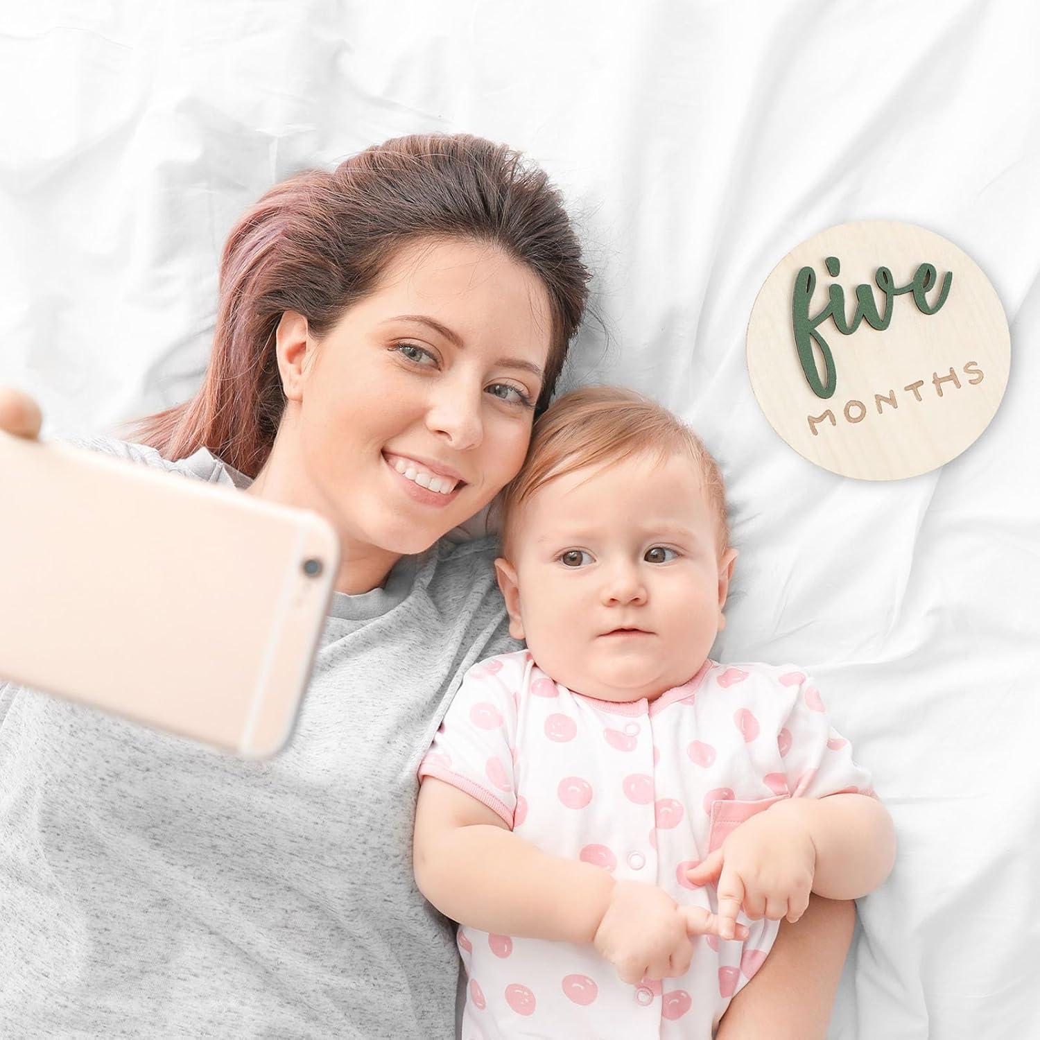 Tarjetas de Hitos Mensuales de Madera 3D Verde - 7 Piezas