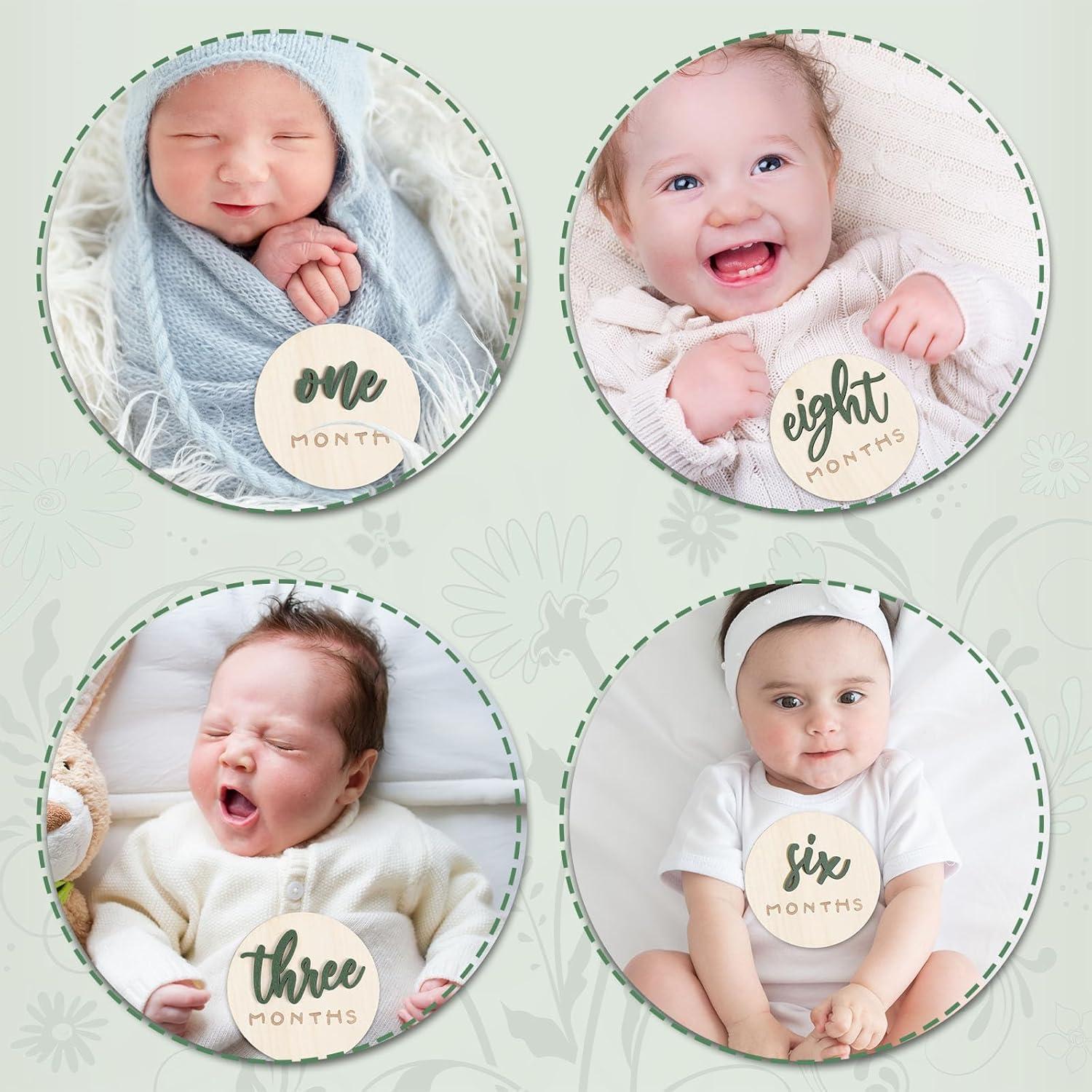Tarjetas de Hitos Mensuales de Madera 3D Verde - 7 Piezas