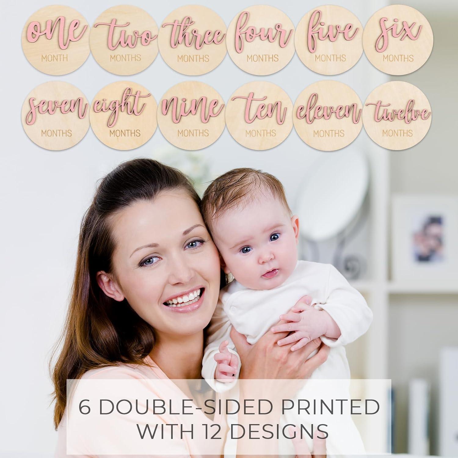 Círculos de Hitos Mensuales para Niñas - Tarjetas de Madera Rosa