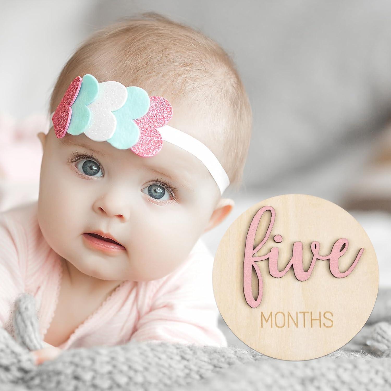 Círculos de Hitos Mensuales para Niñas - Tarjetas de Madera Rosa