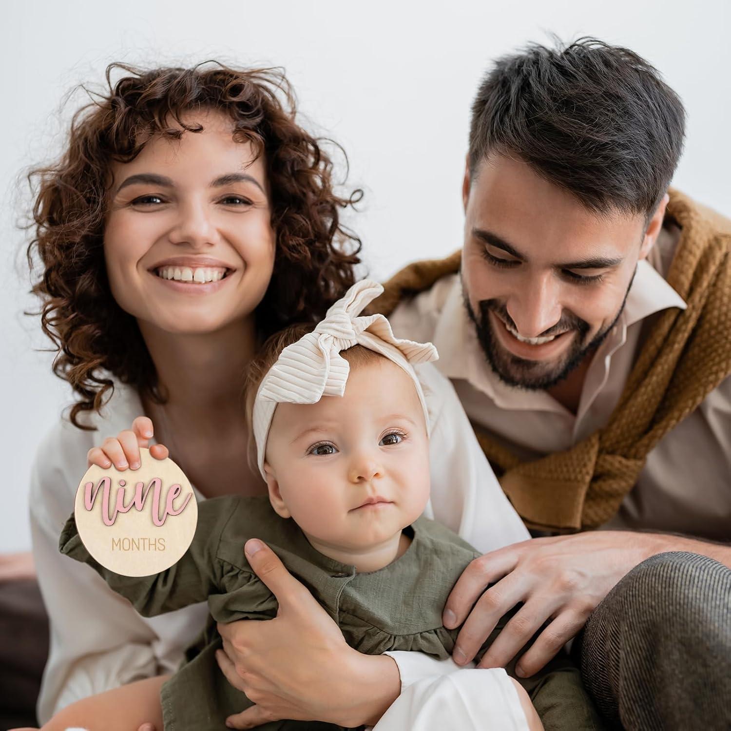 Círculos de Hitos Mensuales para Niñas - Tarjetas de Madera Rosa