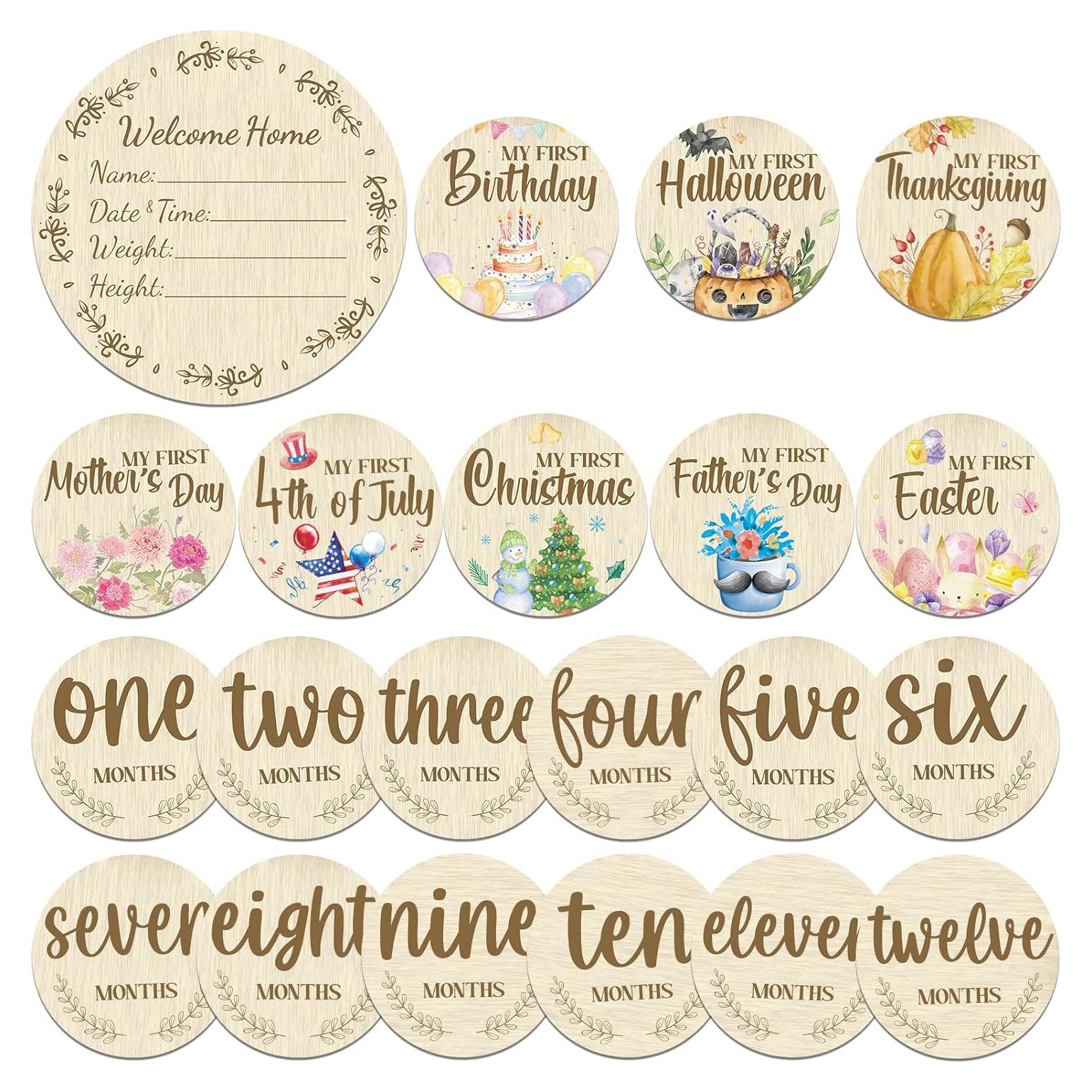 Tarjetas de Hitos Mensuales de Madera Threetols - 11 Piezas