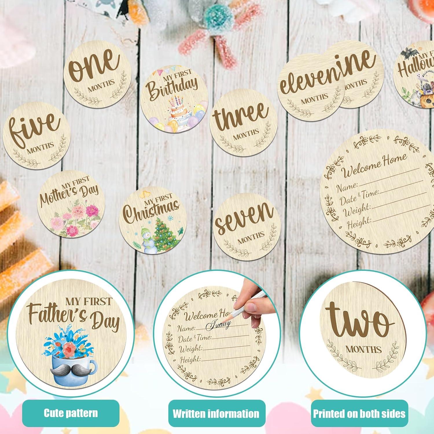 Tarjetas de Hitos Mensuales de Madera Threetols - 11 Piezas