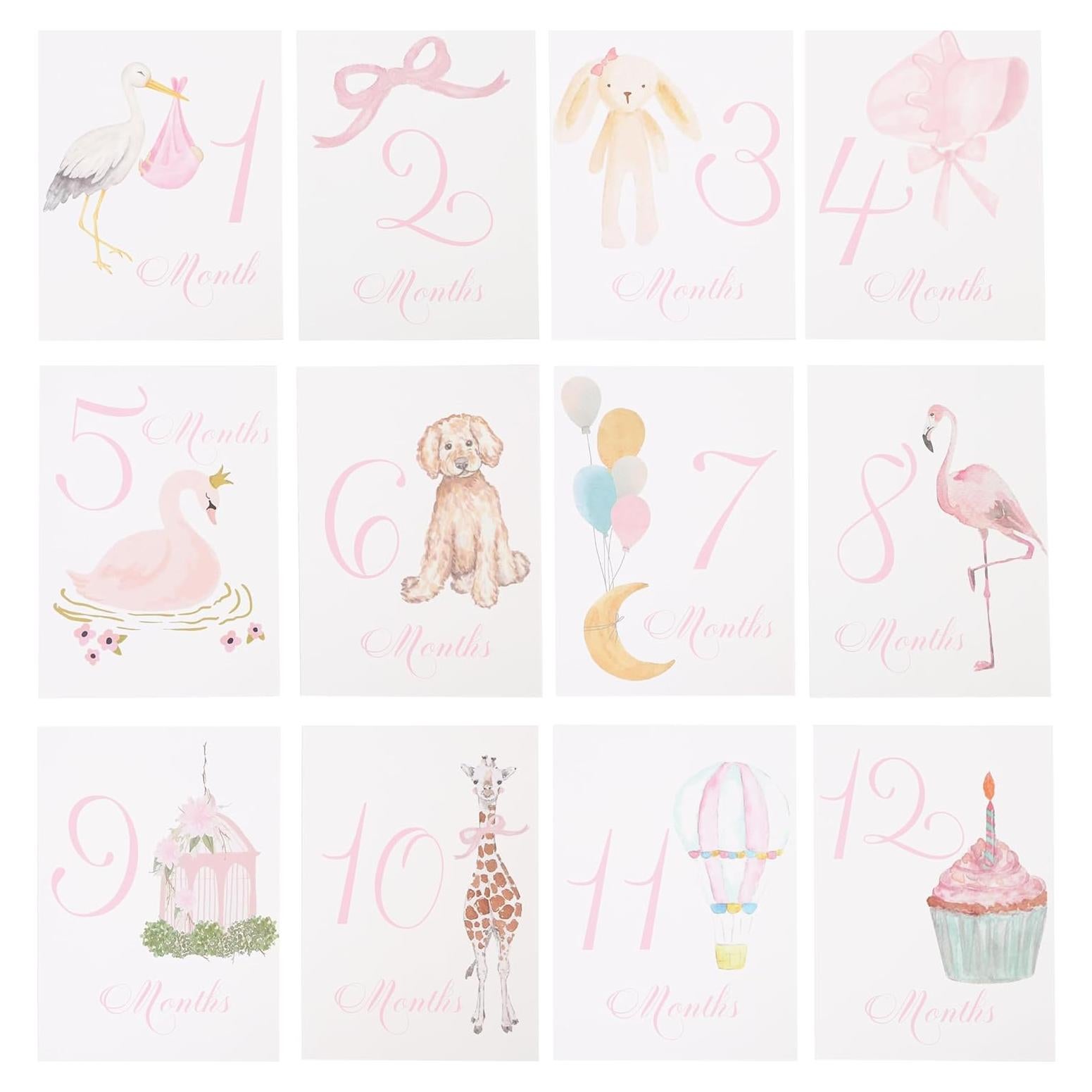 Tarjetas de Hito Mensual para Bebés BEADED - Rosa