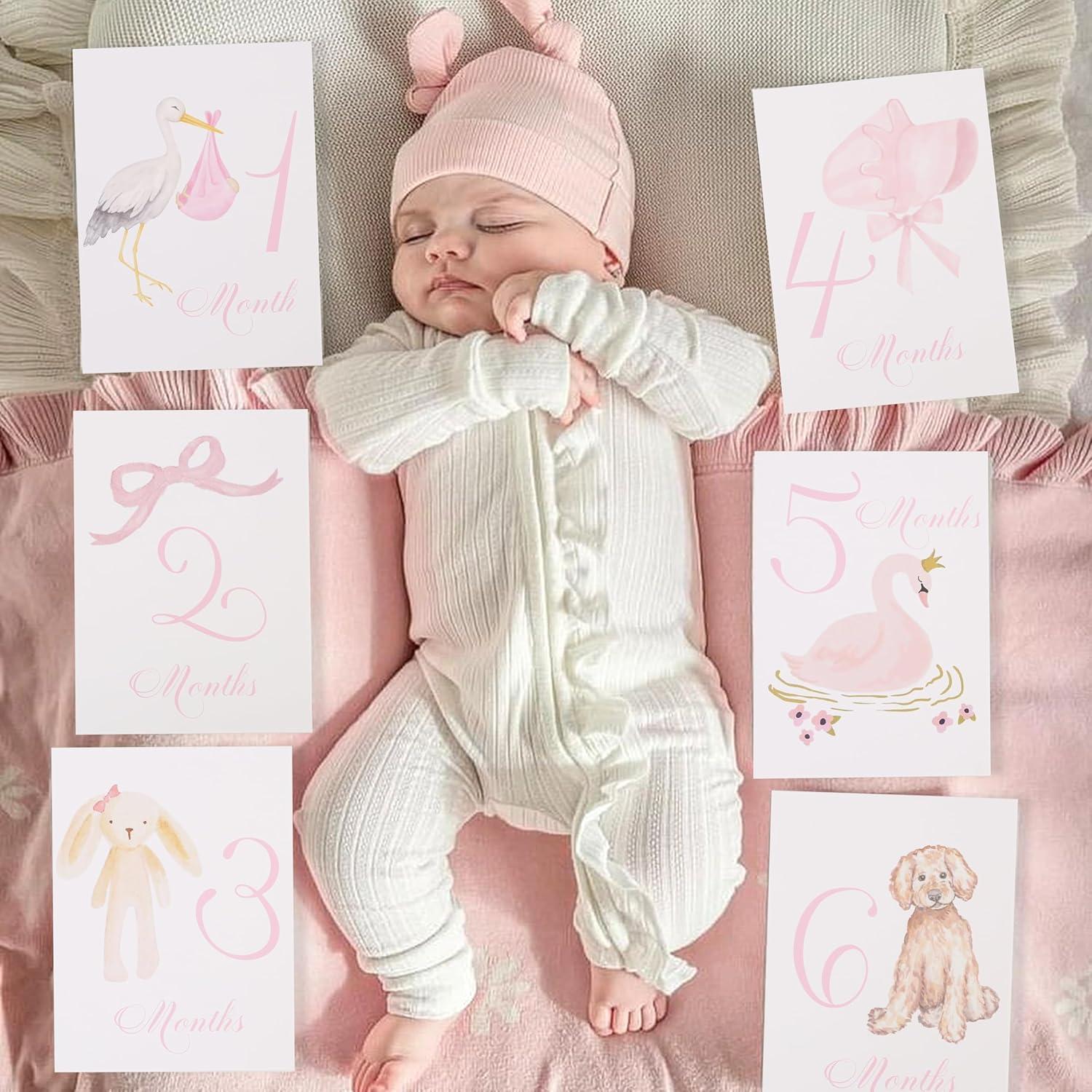 Tarjetas de Hito Mensual para Bebés BEADED - Rosa
